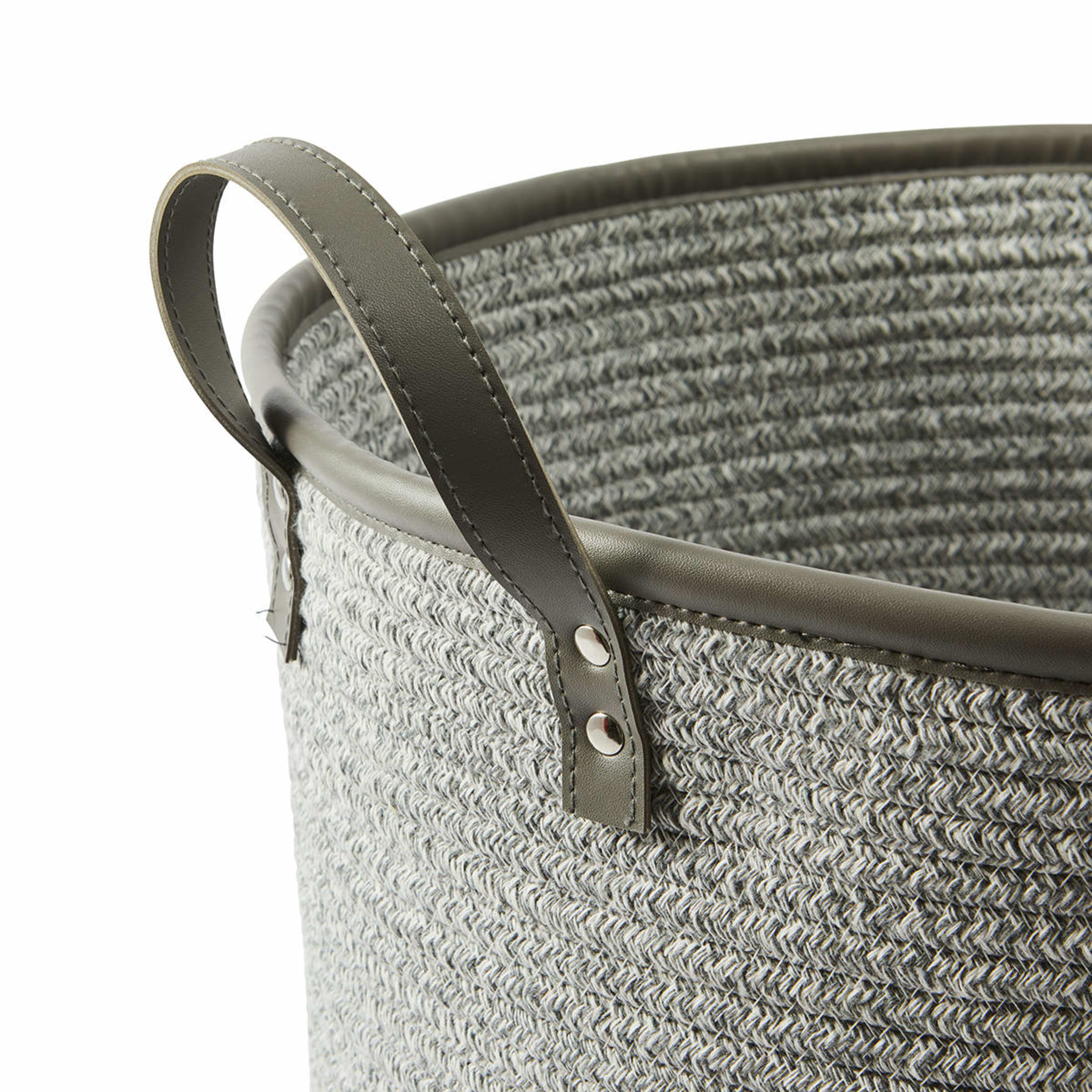 5 Cotton Rope Basket with Faux Leather Handles - Grey, 5 of 6