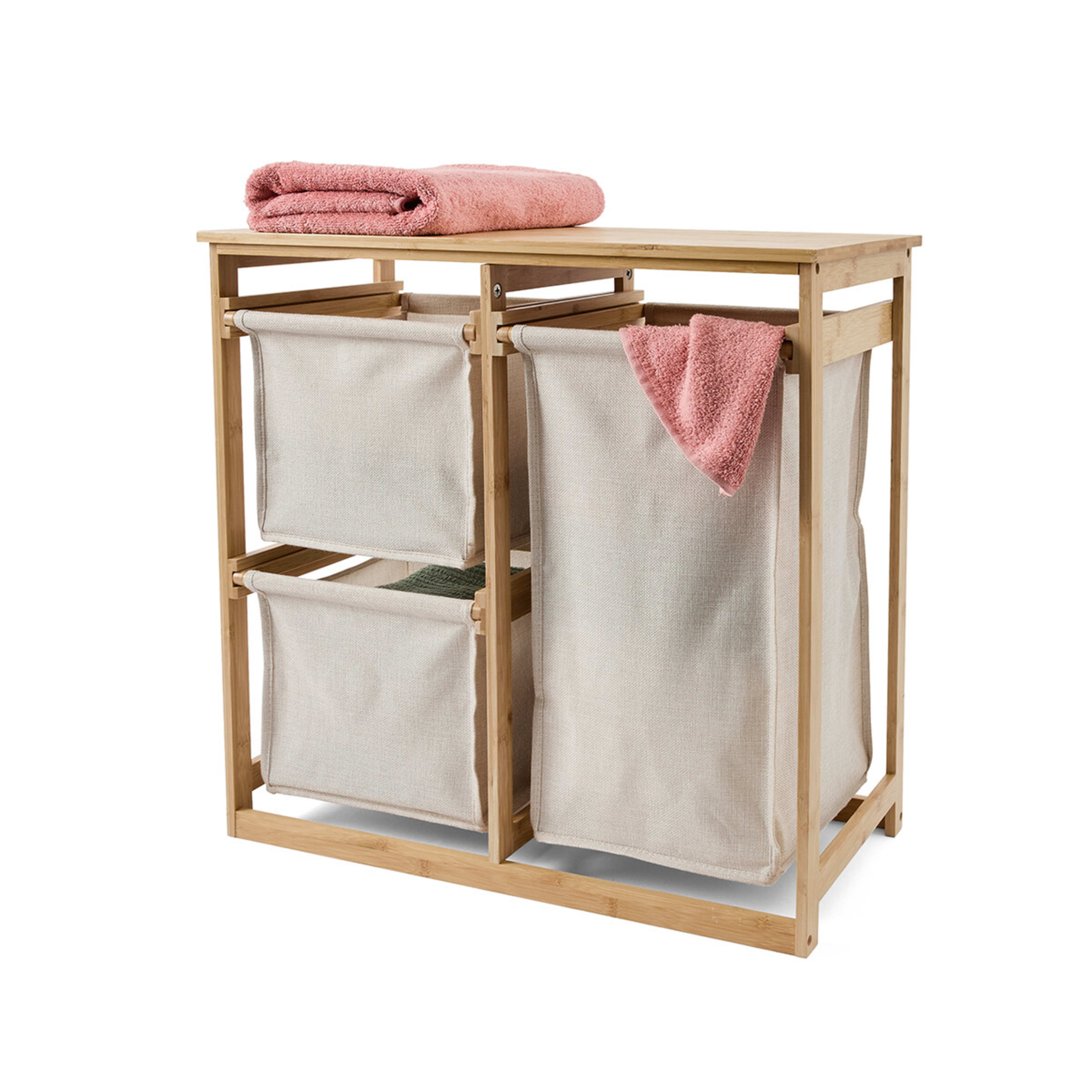 1 Bamboo and Linen Look Hamper with 3 Drawers, 1 of 8