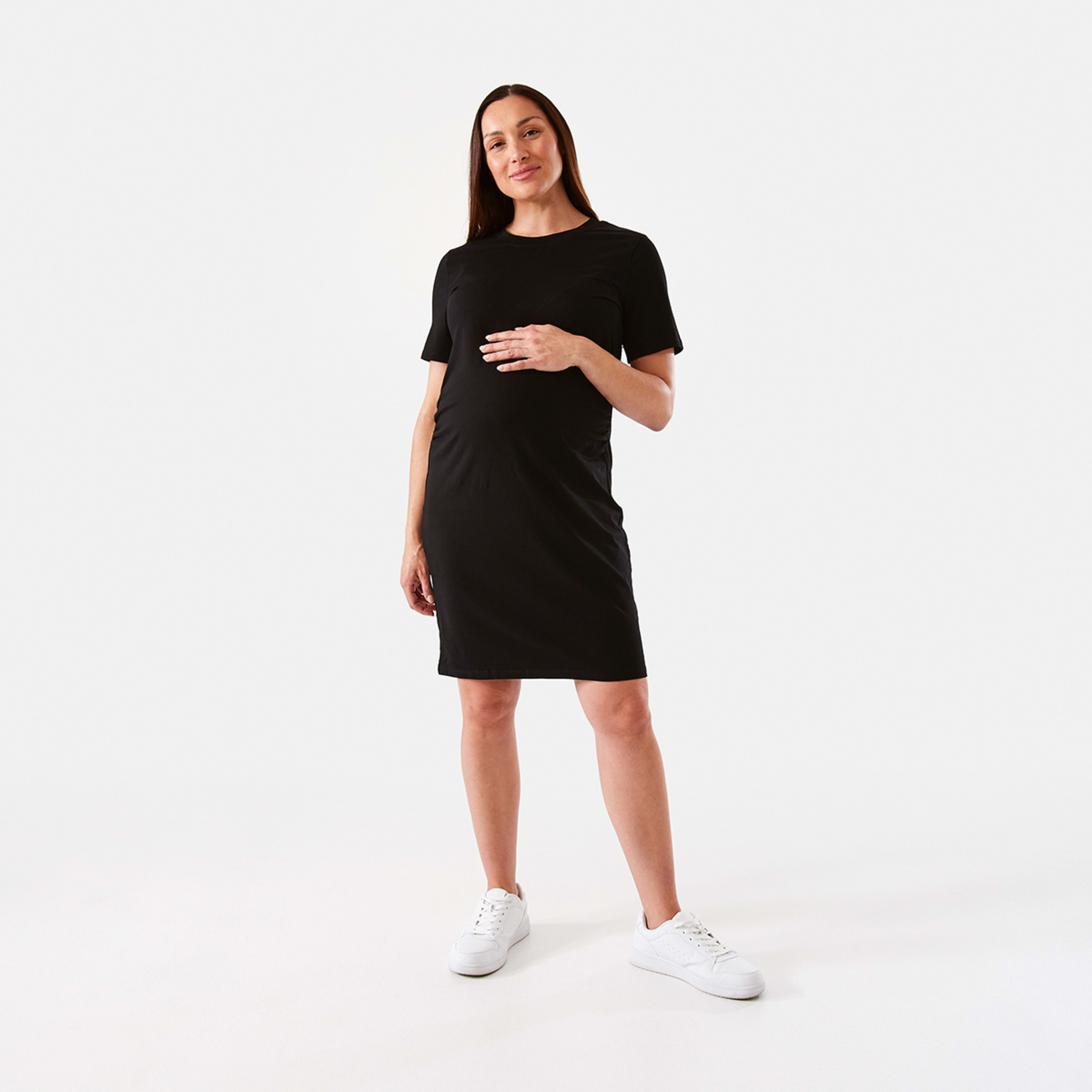 6 Maternity Short Sleeve T-shirt Midi Dress Black, 6 of 6