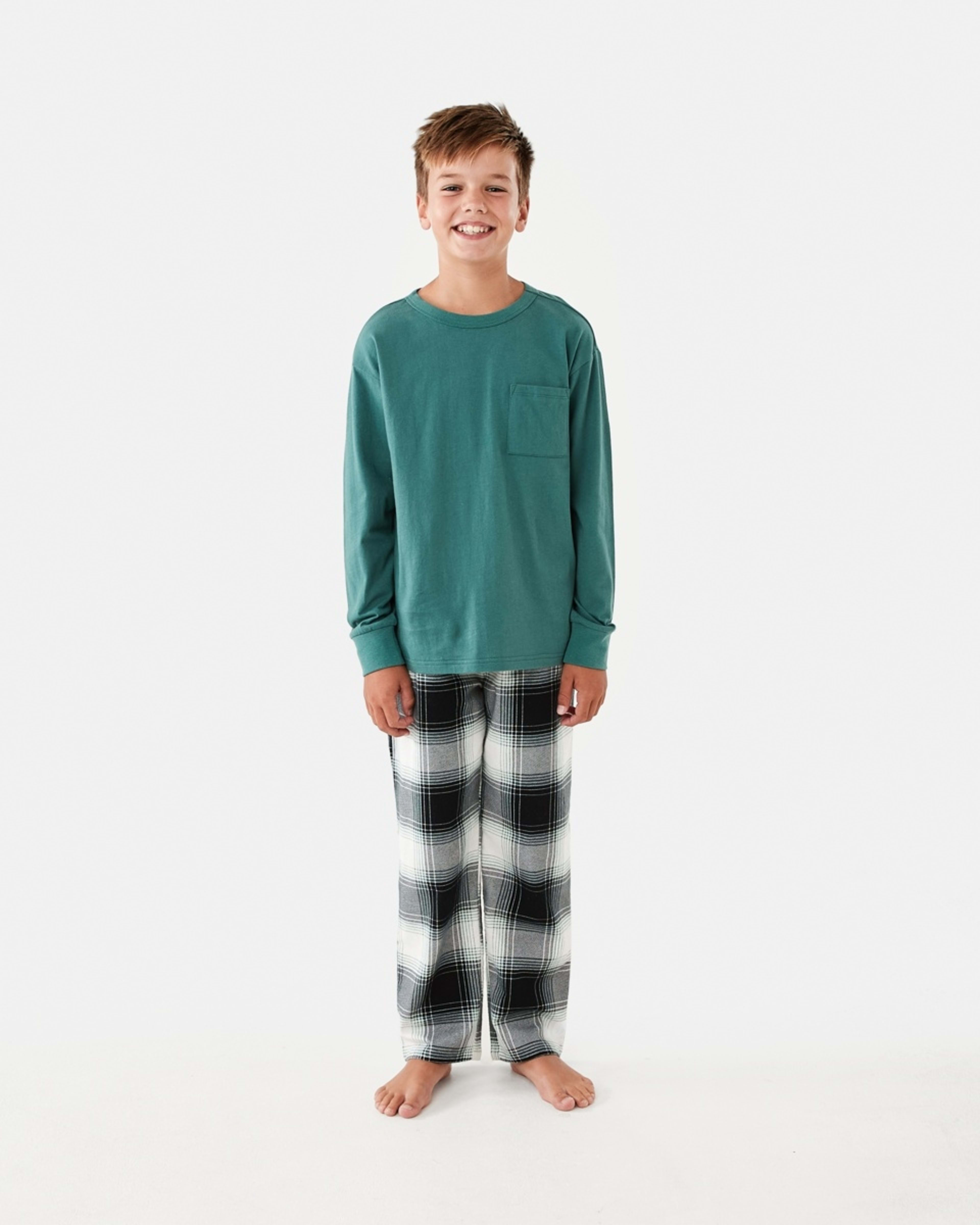 1 Knit Flannel Pyjama Set Blk Check