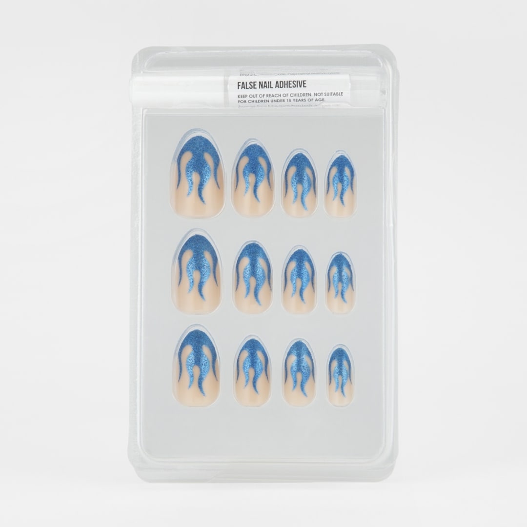 OXX Cosmetics 24 Pack False Nails with Adhesive Almond Shape, Blue