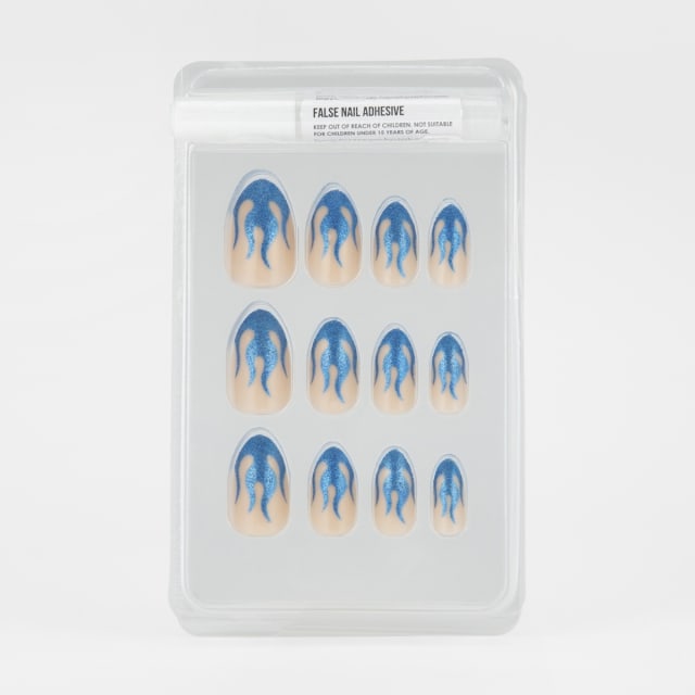 OXX Cosmetics 24 Pack False Nails with Adhesive Almond Shape, Blue
