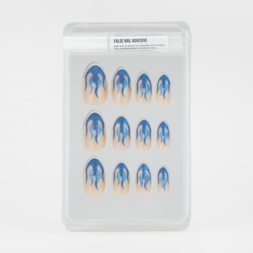 OXX Cosmetics 24 Pack False Nails with Adhesive Almond Shape, Blue