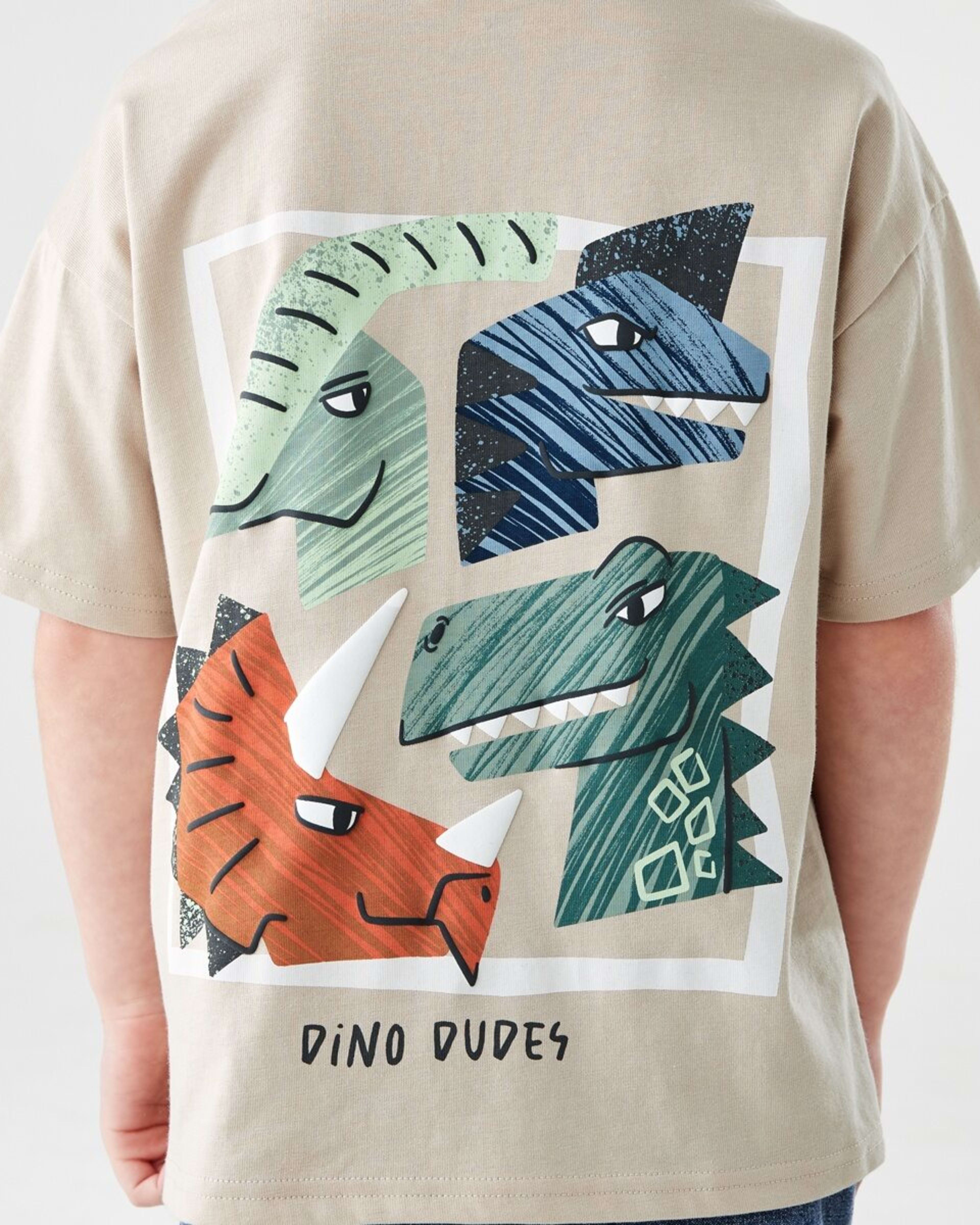 5 Short Sleeve Oversized Print T-shirt DINO DUDES NATURAL ECRU, 5 of 7