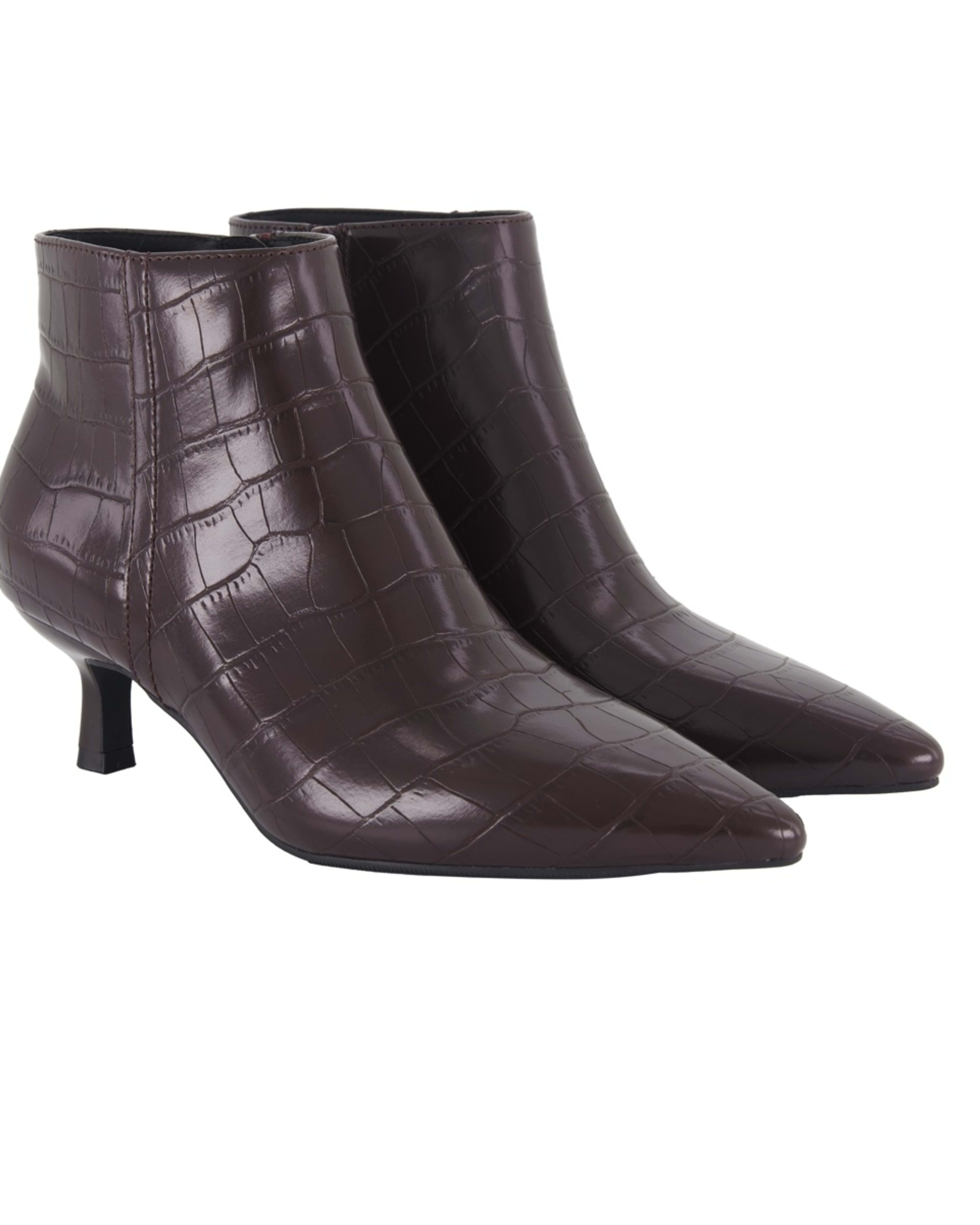 4 Kitten Heel Ankle Boots Croc Brown, 4 of 4