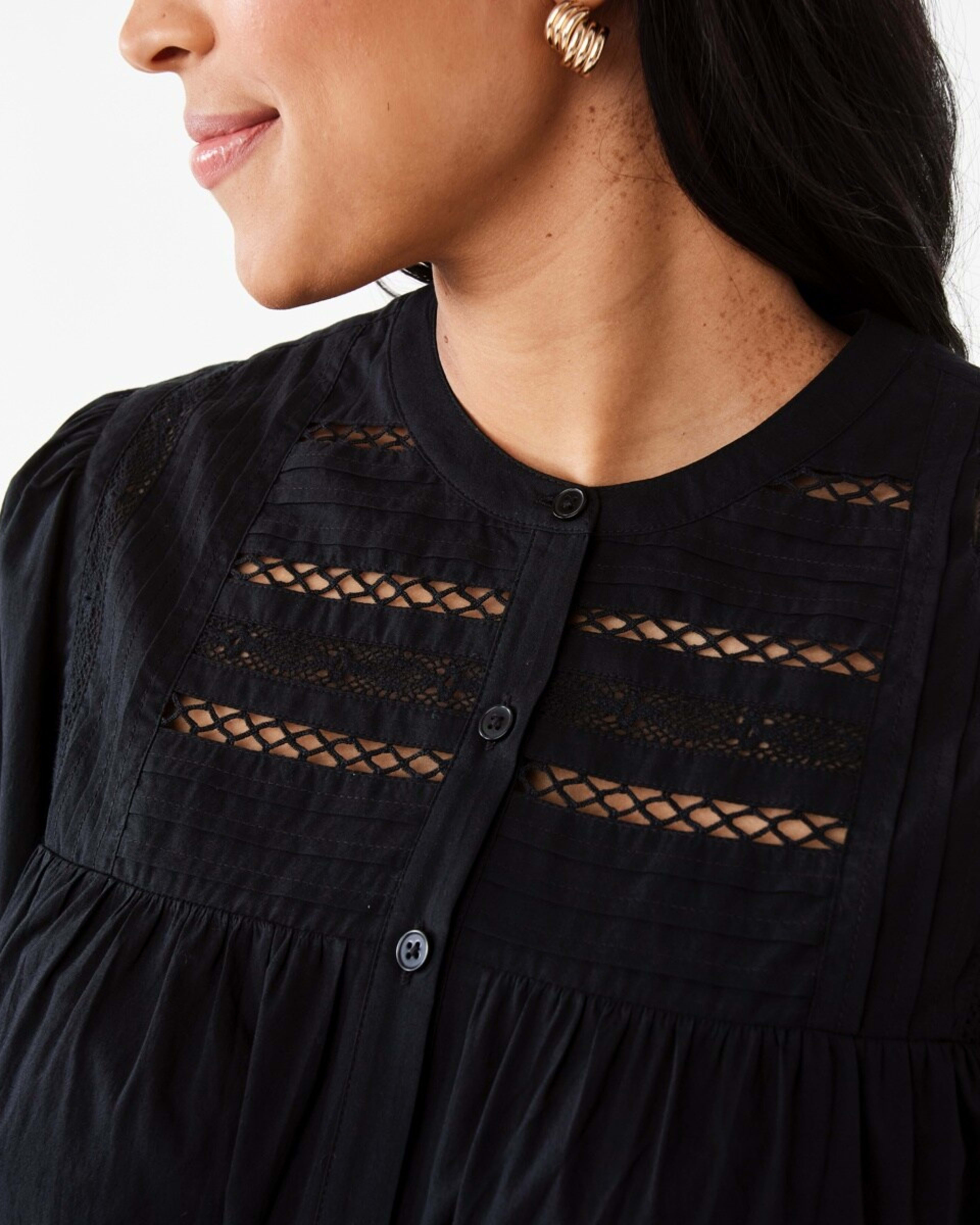 6 Long Sleeve Boho Lace Trim Blouse Black, 6 of 7