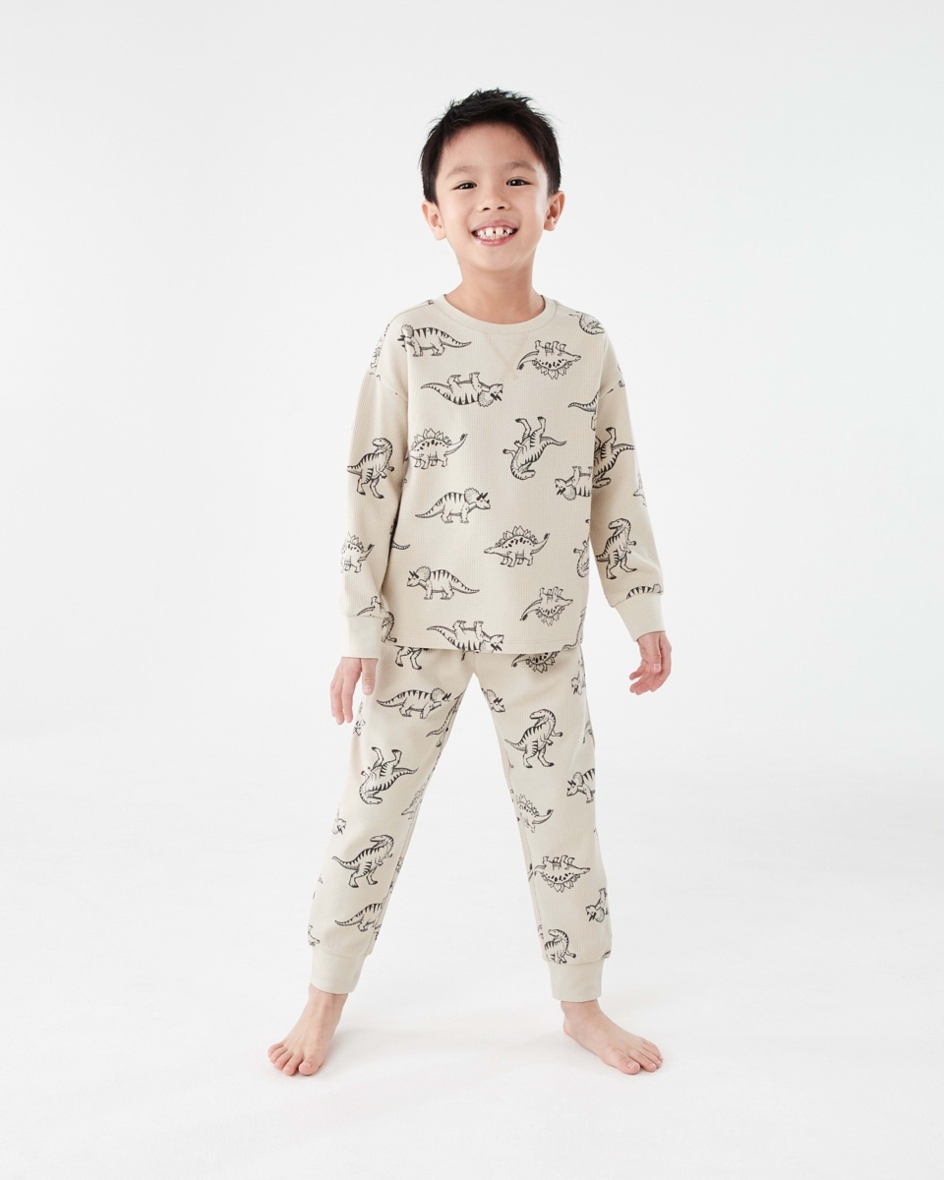 1 Waffle Pyjama Set Beig Dino, 1 of 7