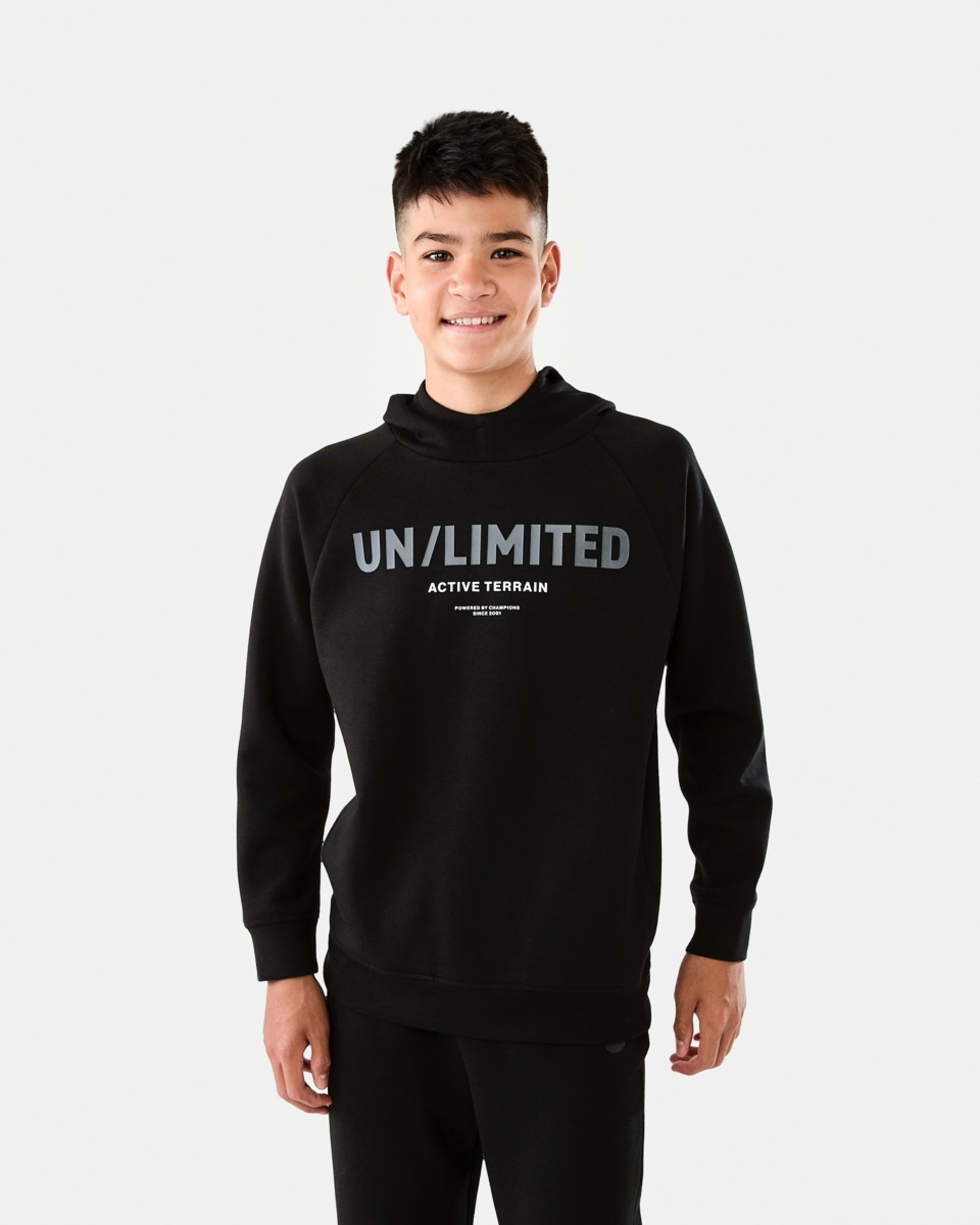 1 Active Kids Print Hoodie Unlimited Terrain Black