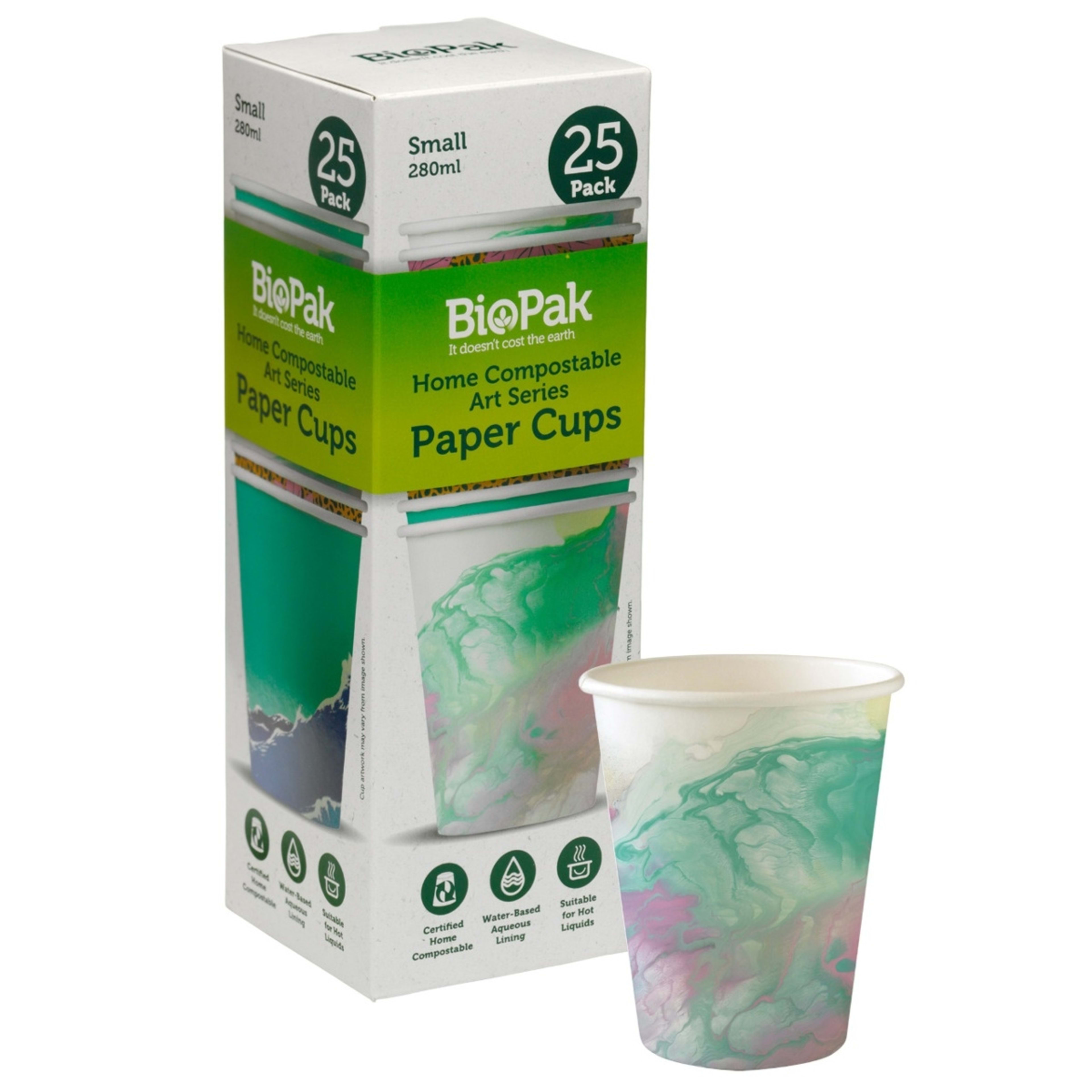 1 25 Pack BioPak Home Compostable Art Series Paper Cups, 1 of 4