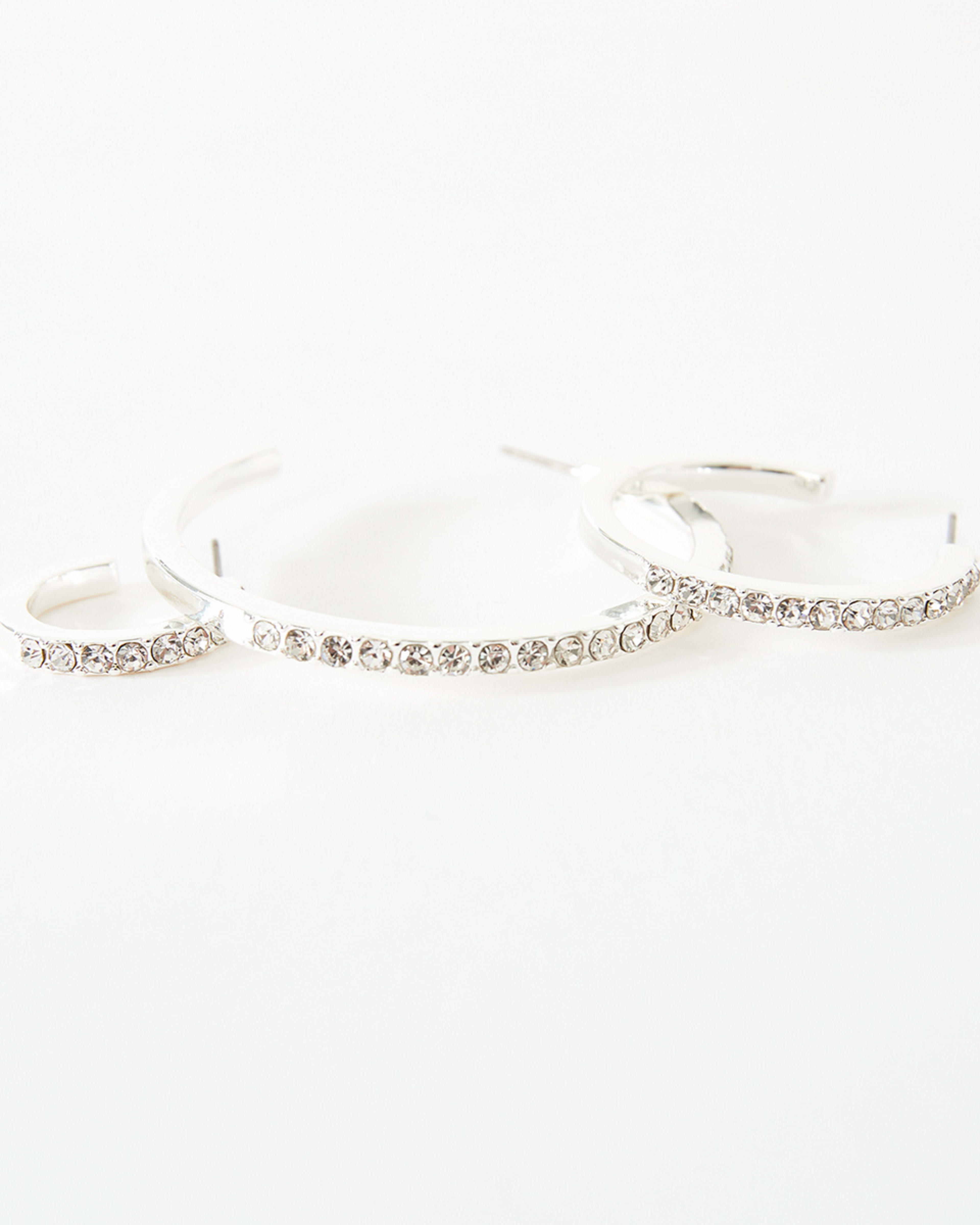 3 3 Pack Diamante Hoop Earrings - Silver Tone Silver, 3 of 5