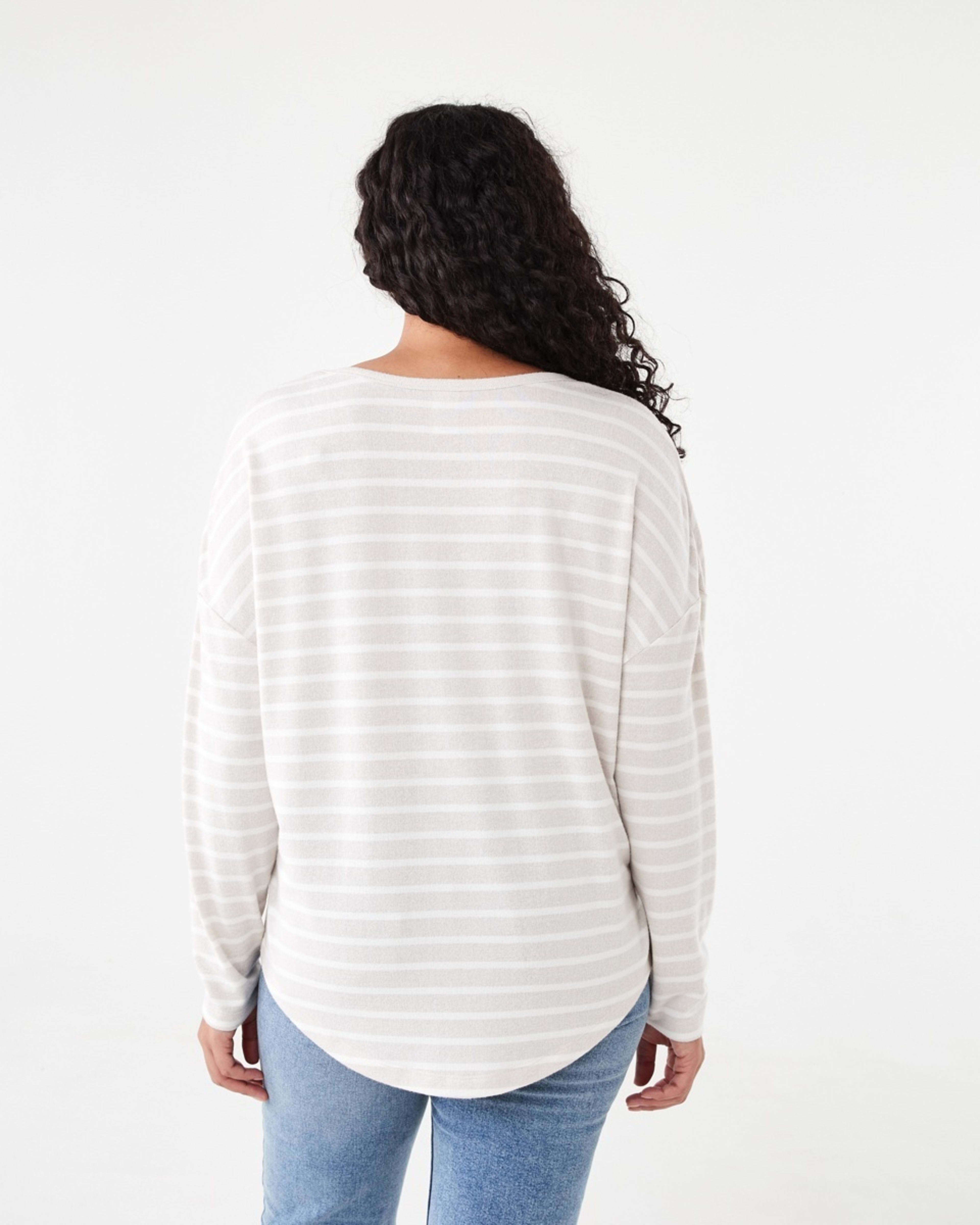 3 Long Sleeve Brushed V-Neck Top Tonal Strp, 3 of 5