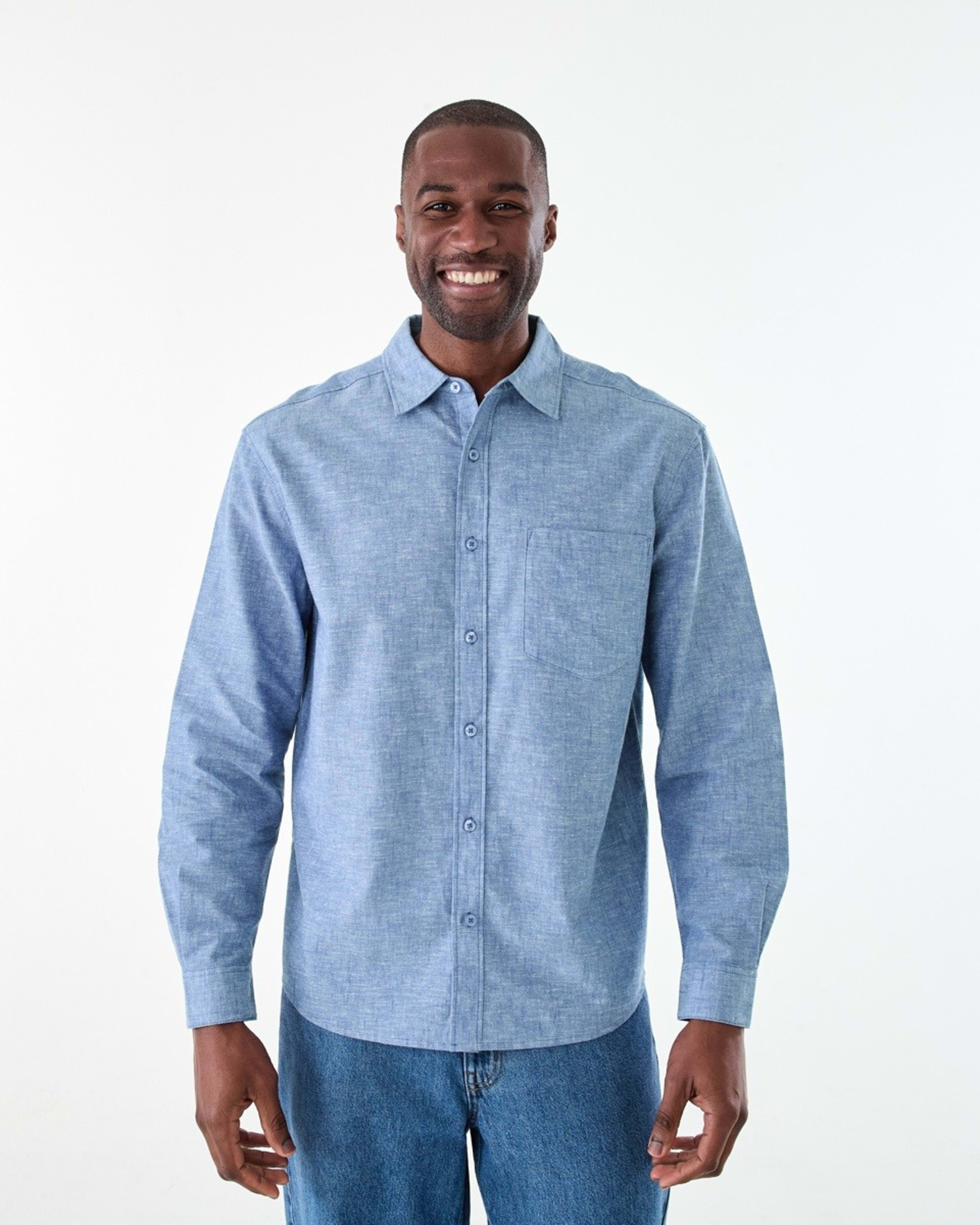 1 Long Sleeve Cotton Linen Shirt FELICIA BLUE YD, 1 of 6