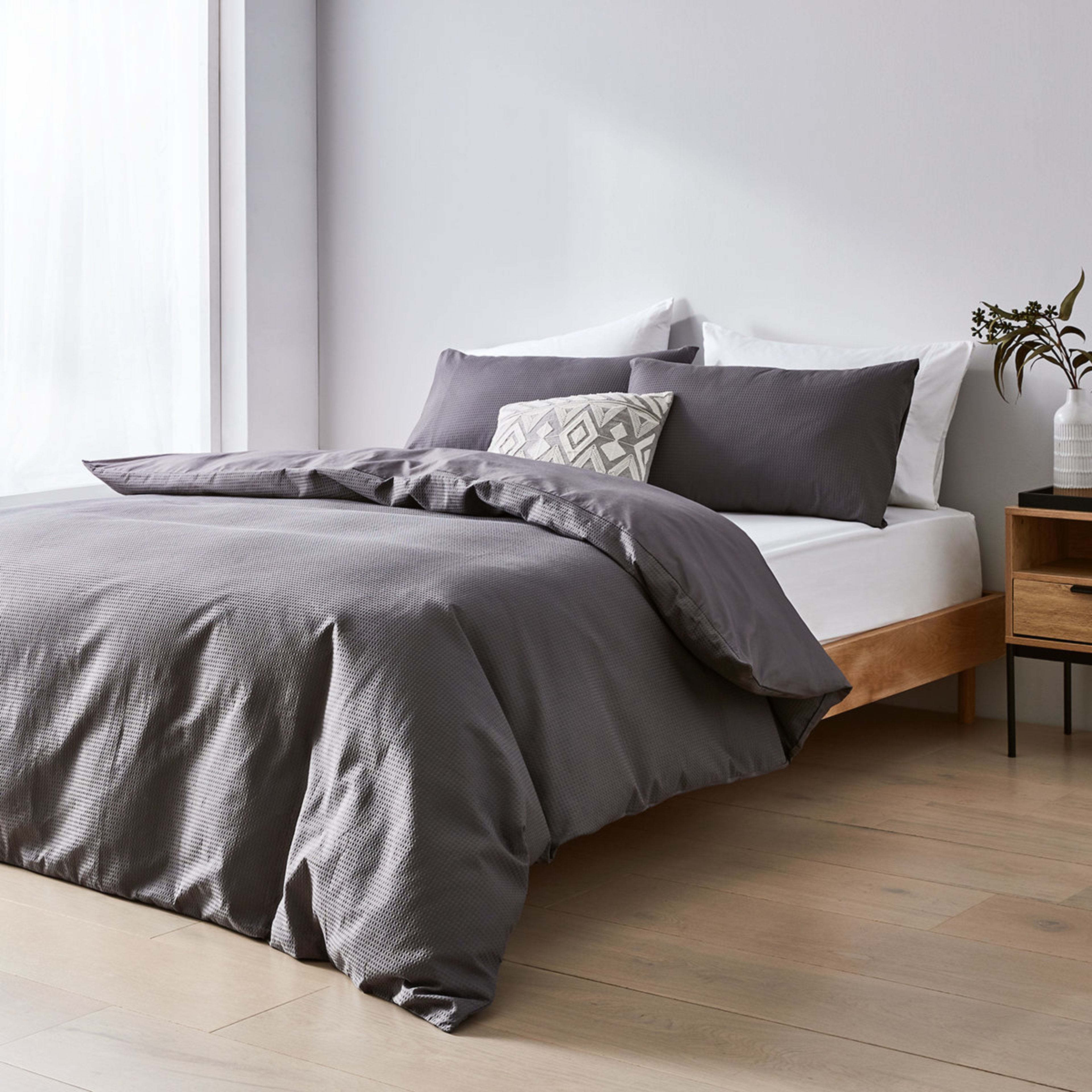 2 Waffle Cotton Quilt Cover Set - Super King, Charcoal, 2 of 10