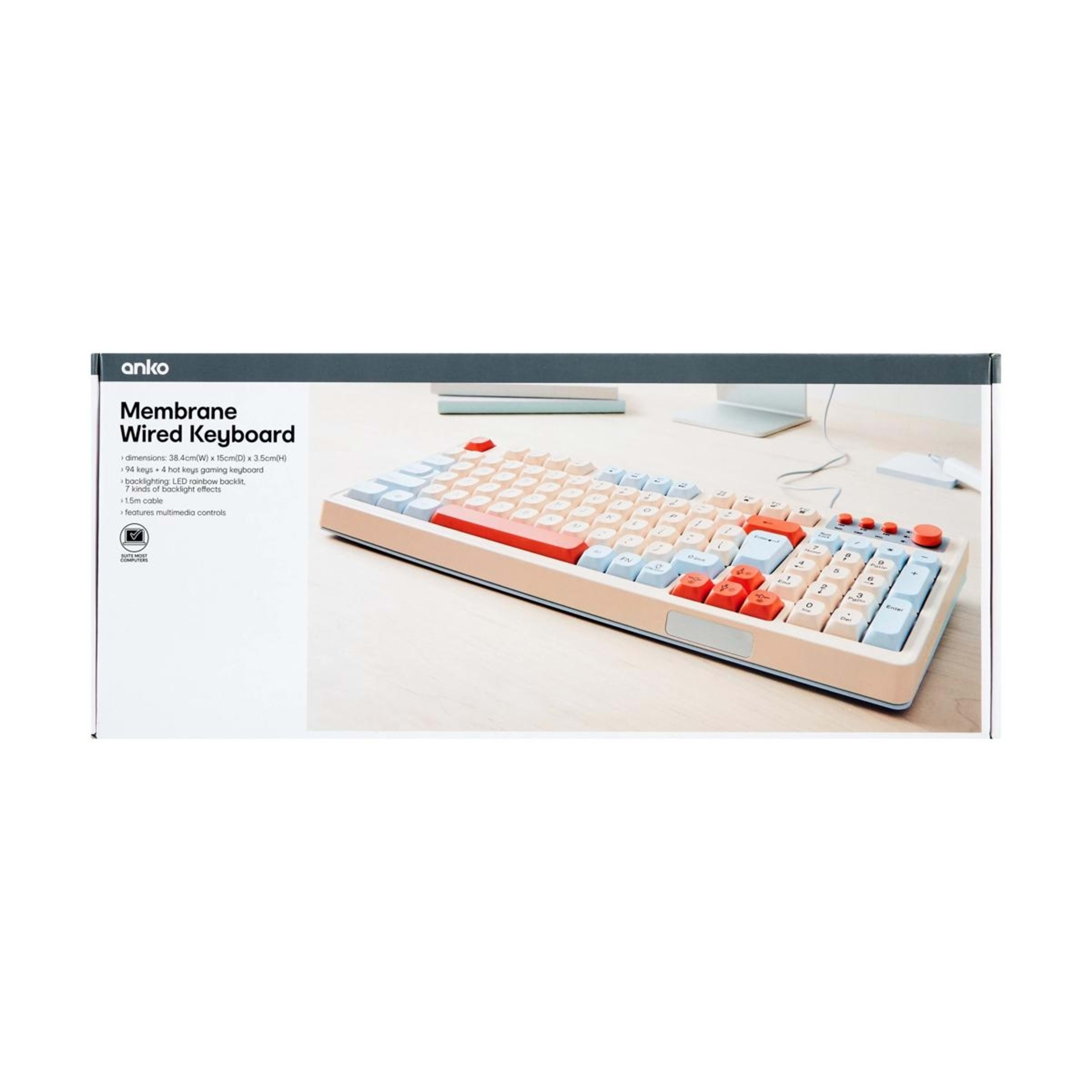8 Membrane Wired Keyboard - Beige, Blue and Orange, 8 of 8