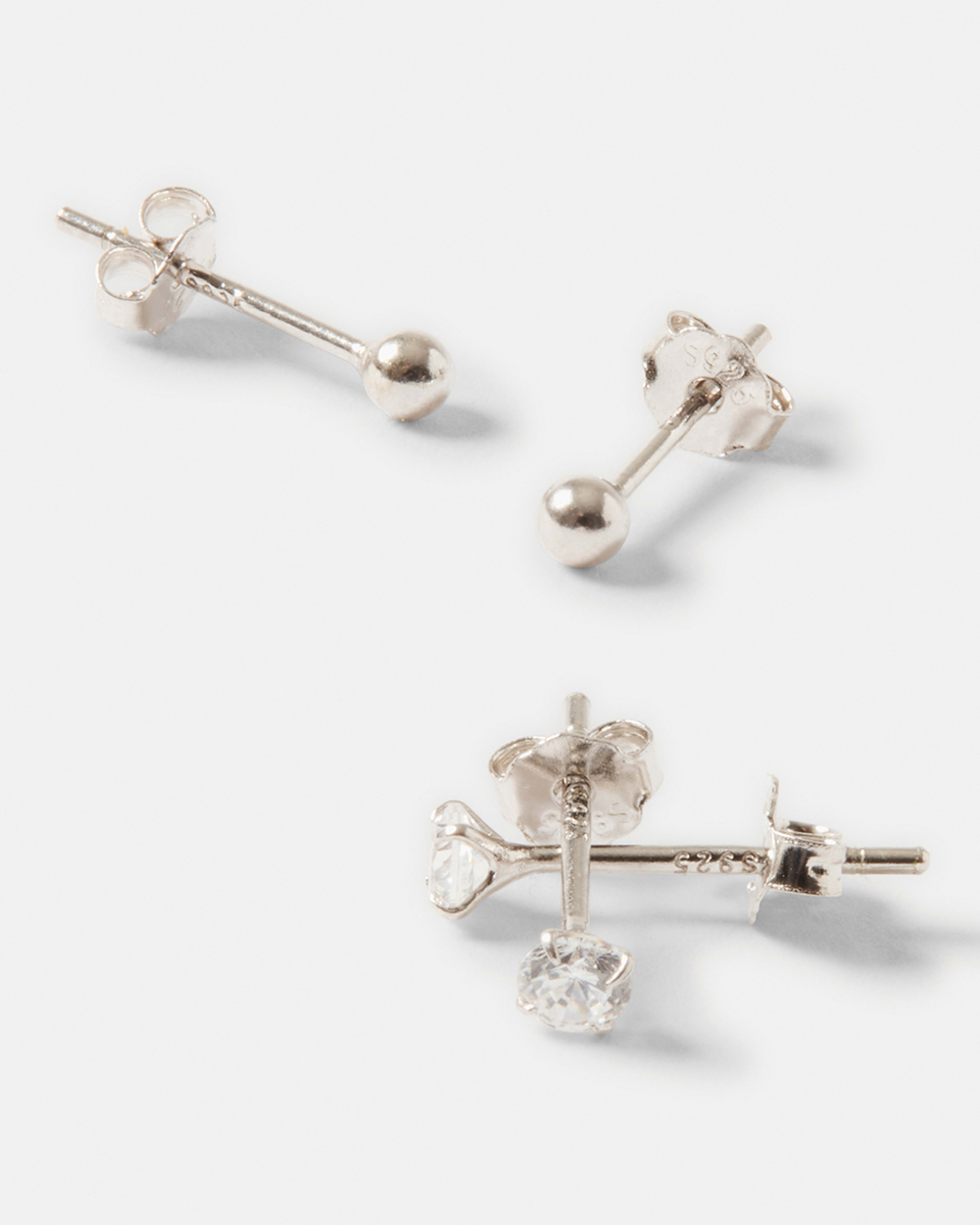 2 2 Pack Stud and Clear Gem Earrings - Gold Tone Silver, 2 of 5