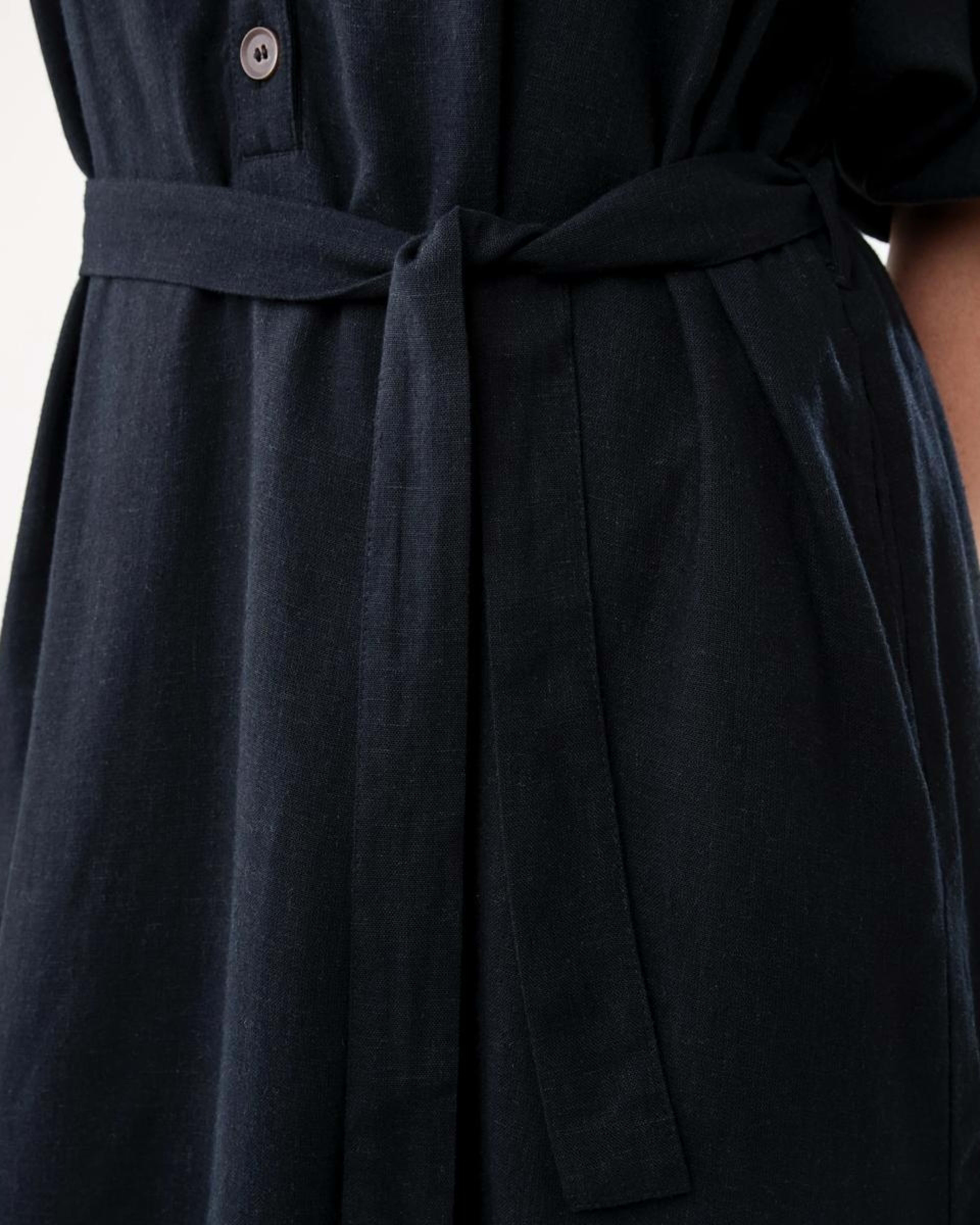 6 Elbow Sleeve Linen Blend Mini Dress BLACK, 6 of 8