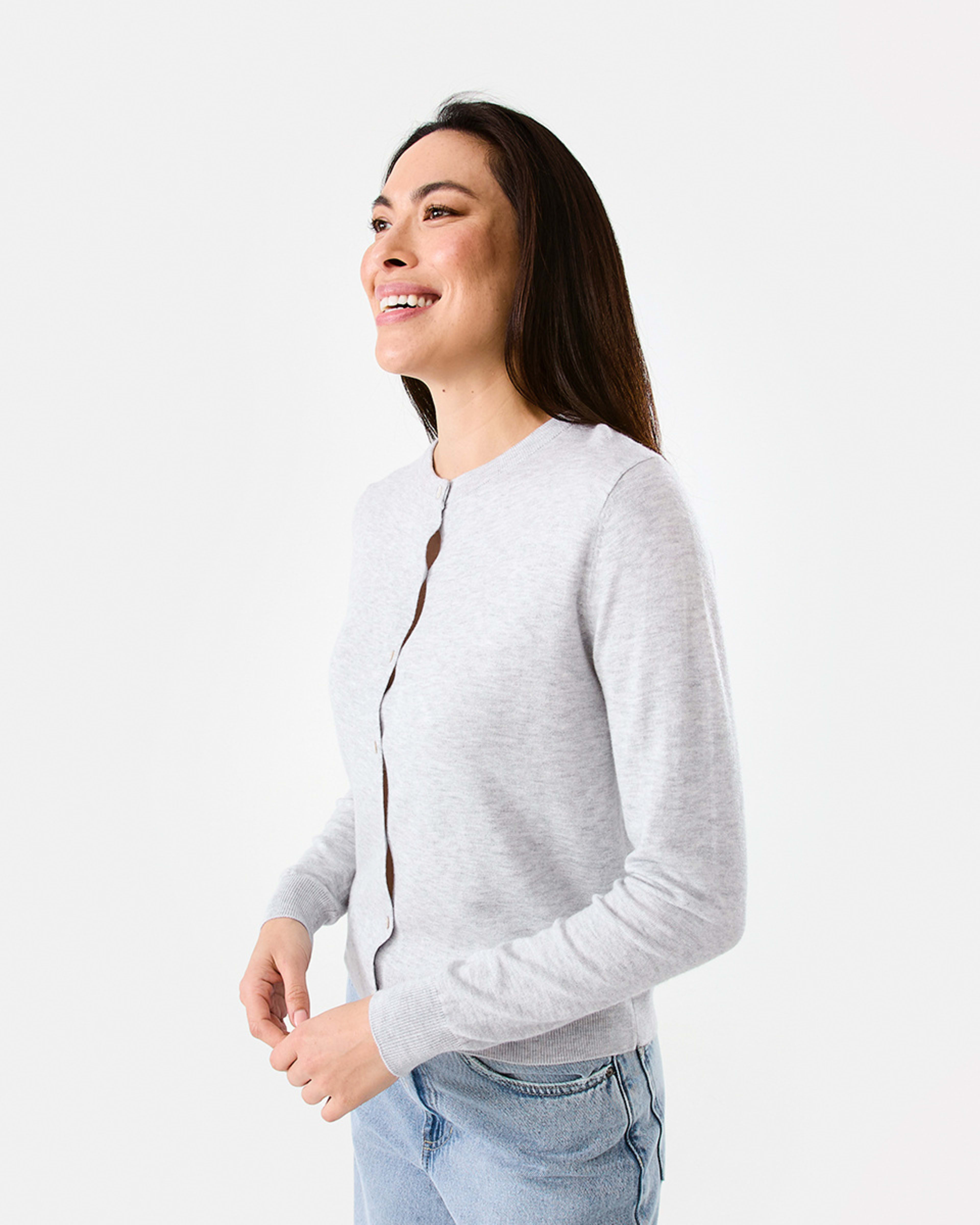 2 Lightweight Crew Neck Cardigan SILVER MARLE, 2 of 5