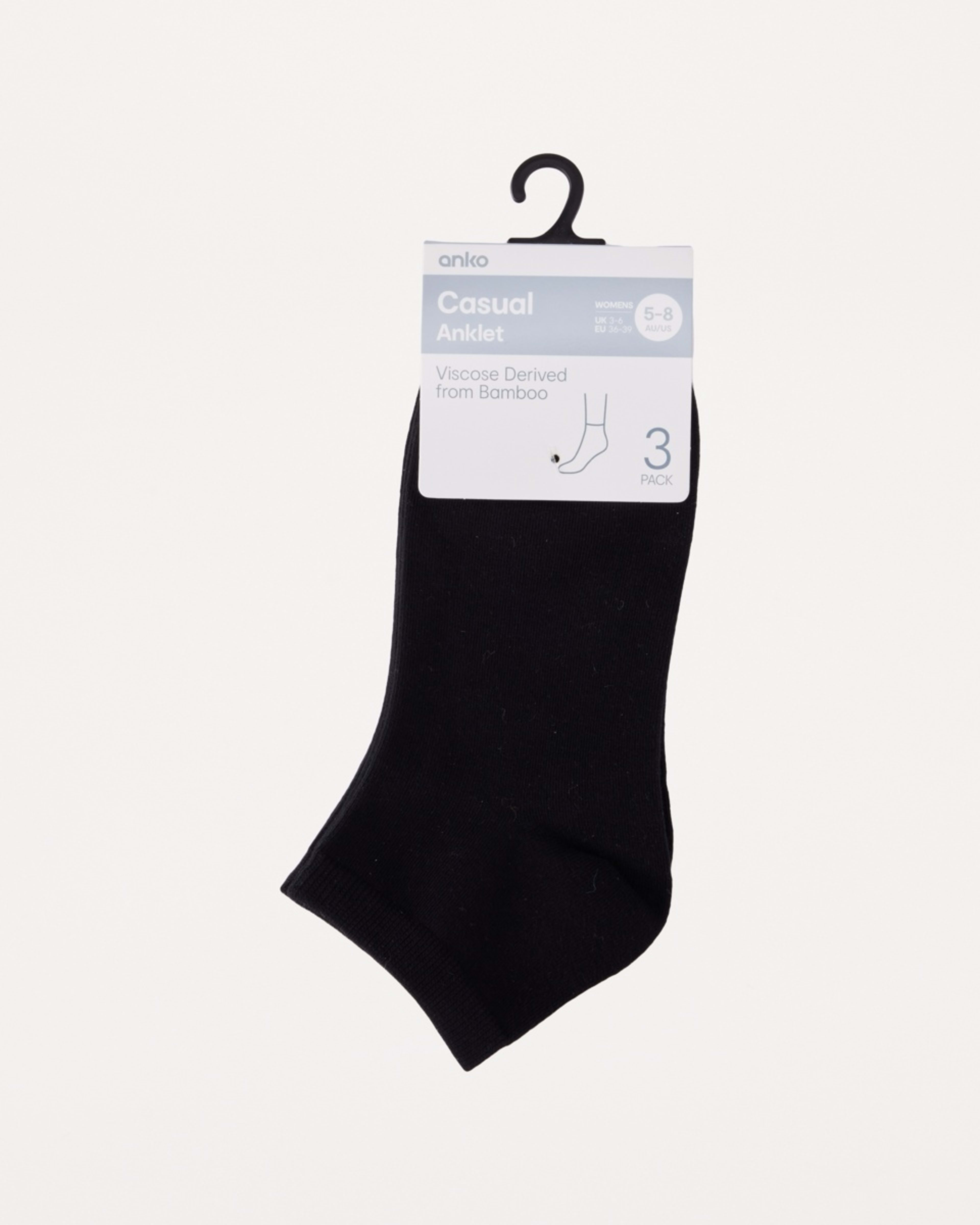 3 3 Pack Bamboo Anklet Socks BLACK, 3 of 3