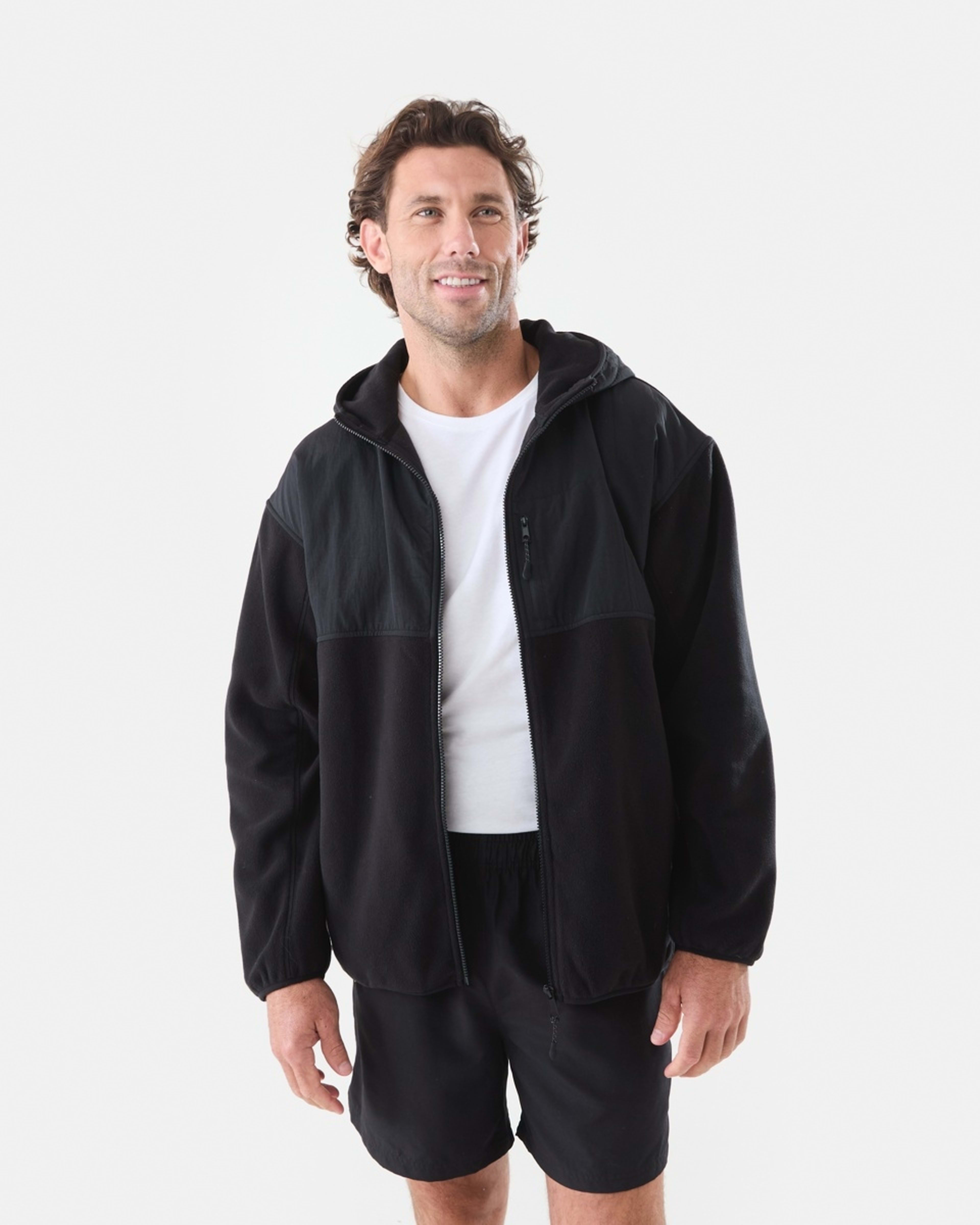 1 Active Mens Polar Fleece Full Zip Hoodie Black, 1 of 7