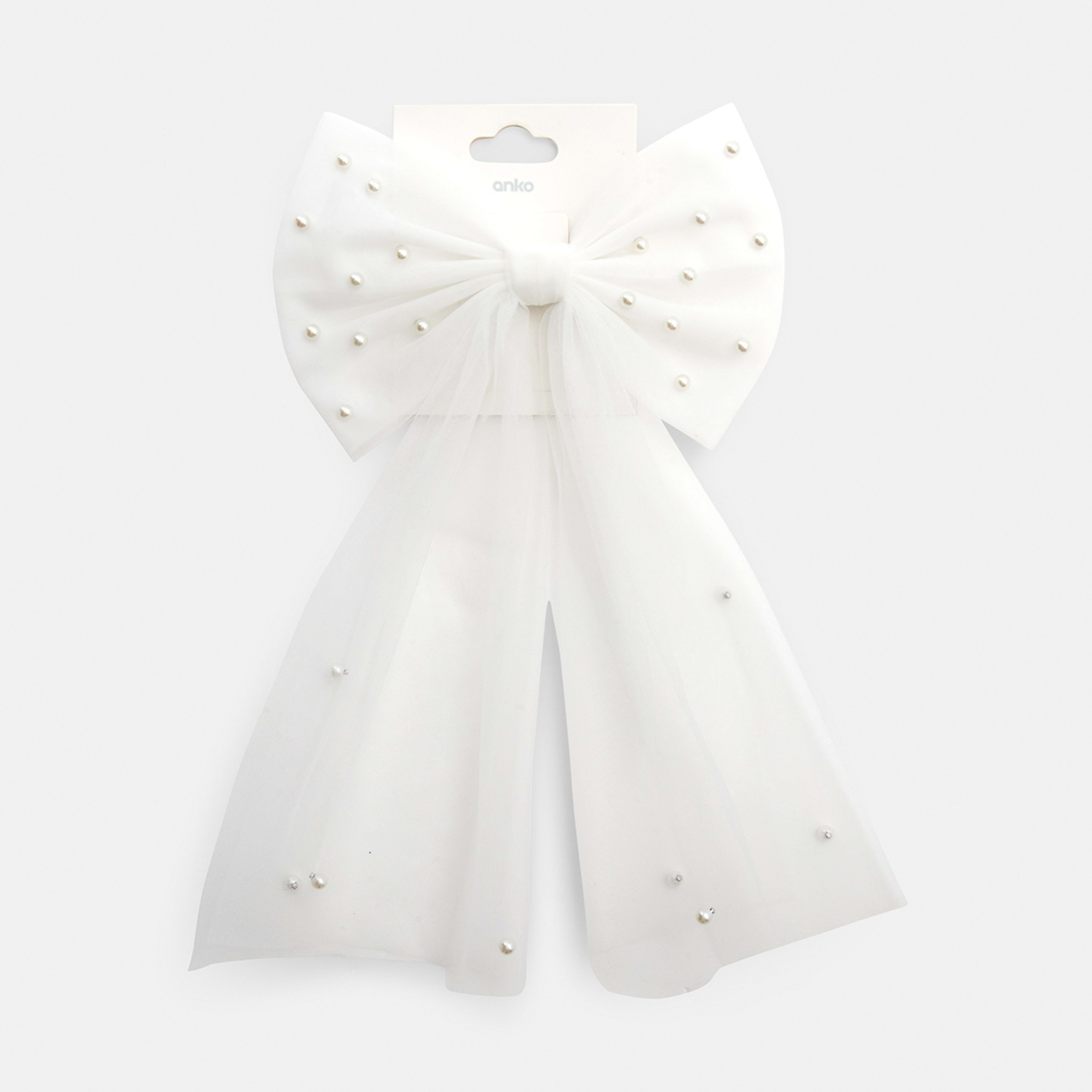 3 White Faux Pearl Mesh Bow Hair Clip, 3 of 3