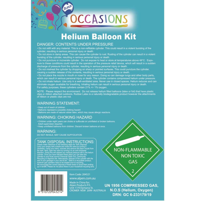 Alpen Occasions Helium Balloon 30 Tank Kit Small Kmart
