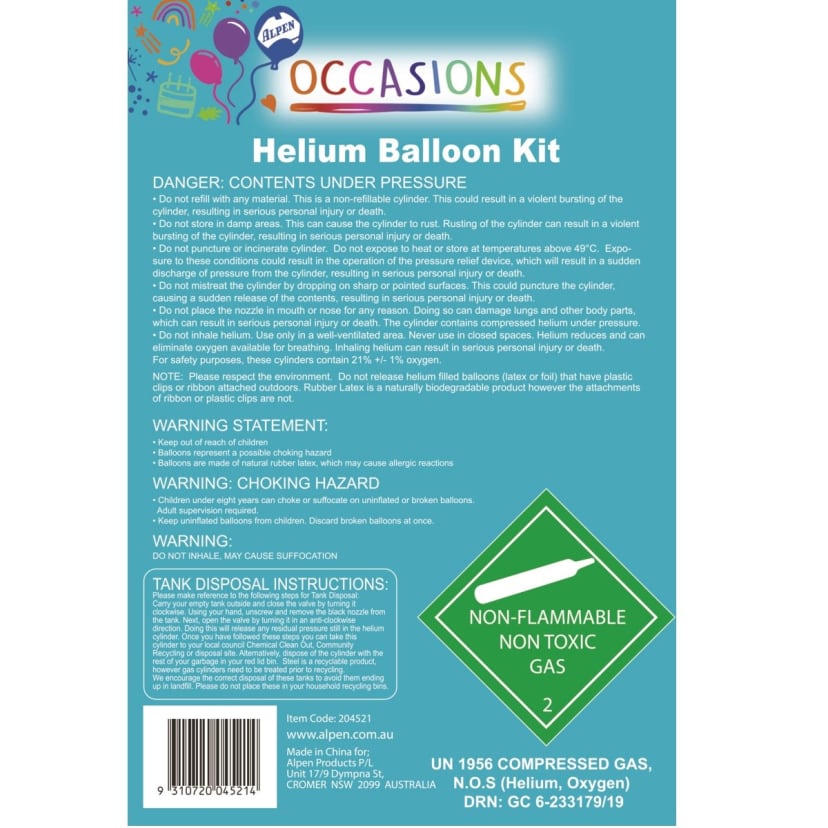 Alpen Occasions Helium Balloon 30 Tank Kit Small Kmart