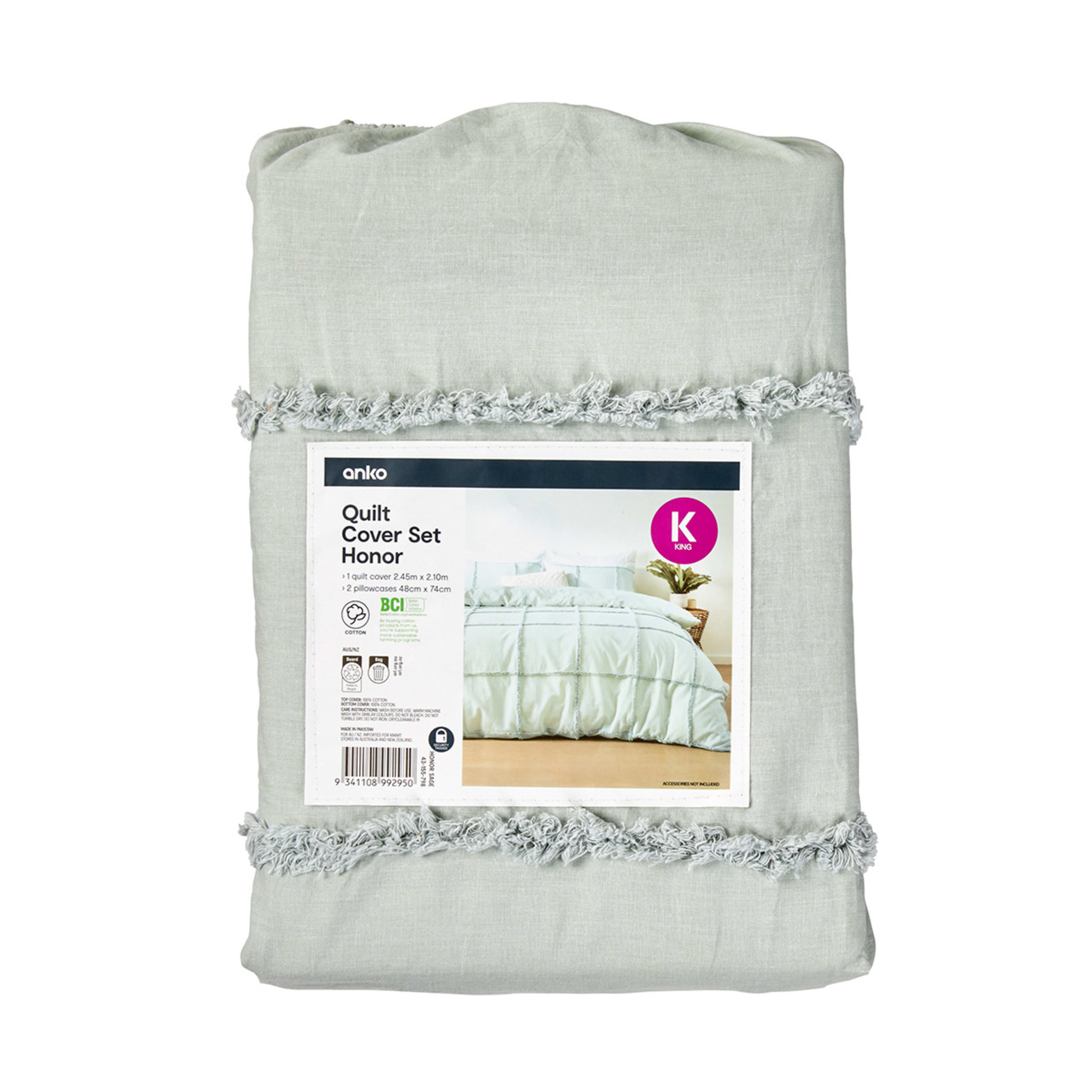 Honor Cotton Quilt Cover Set King Bed, Sage Kmart