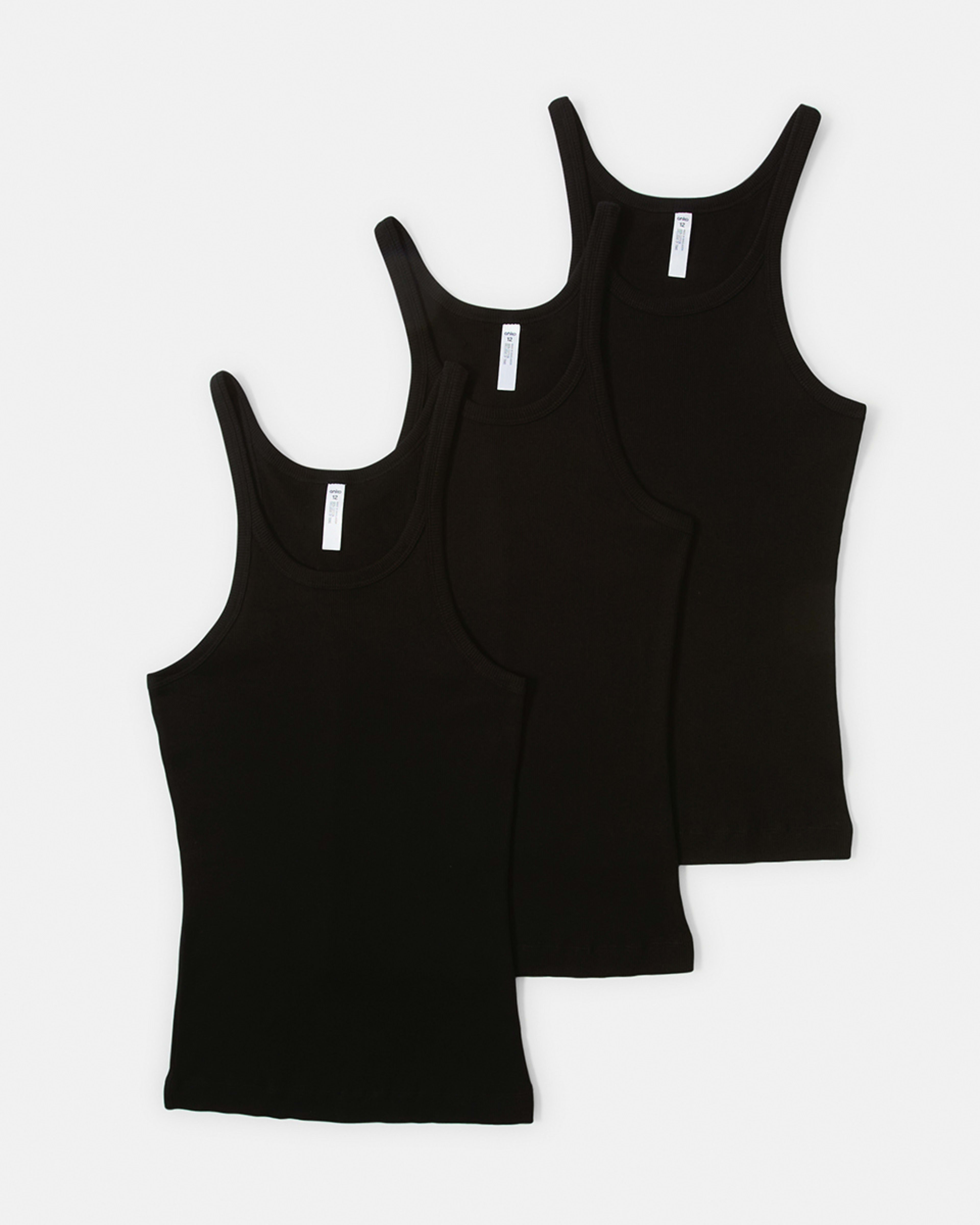 1 3 Pack Essential Cotton Rib Singlet Black, 1 of 8