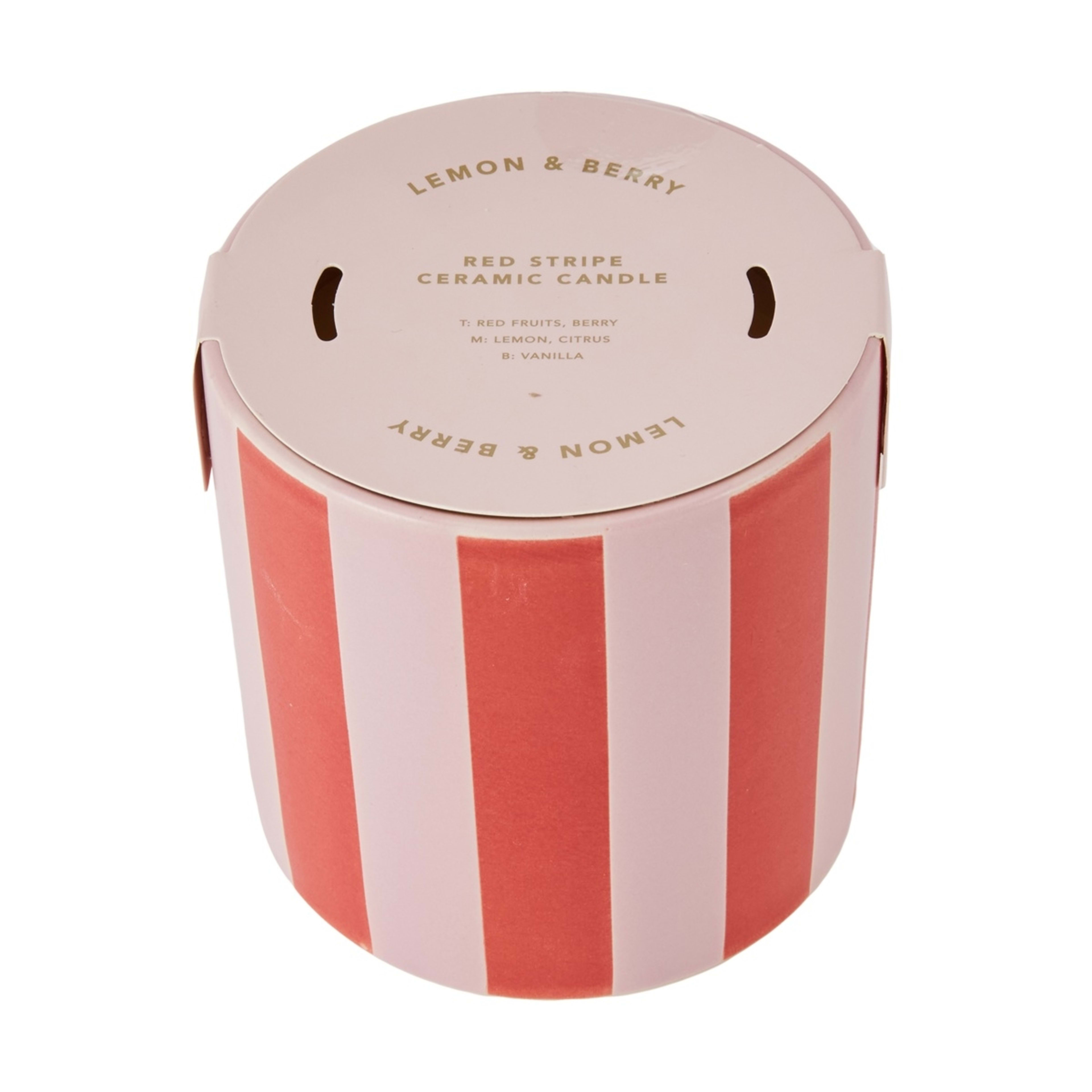 2 Lemon and Berry Red Stripe Ceramic Candle, 2 of 4