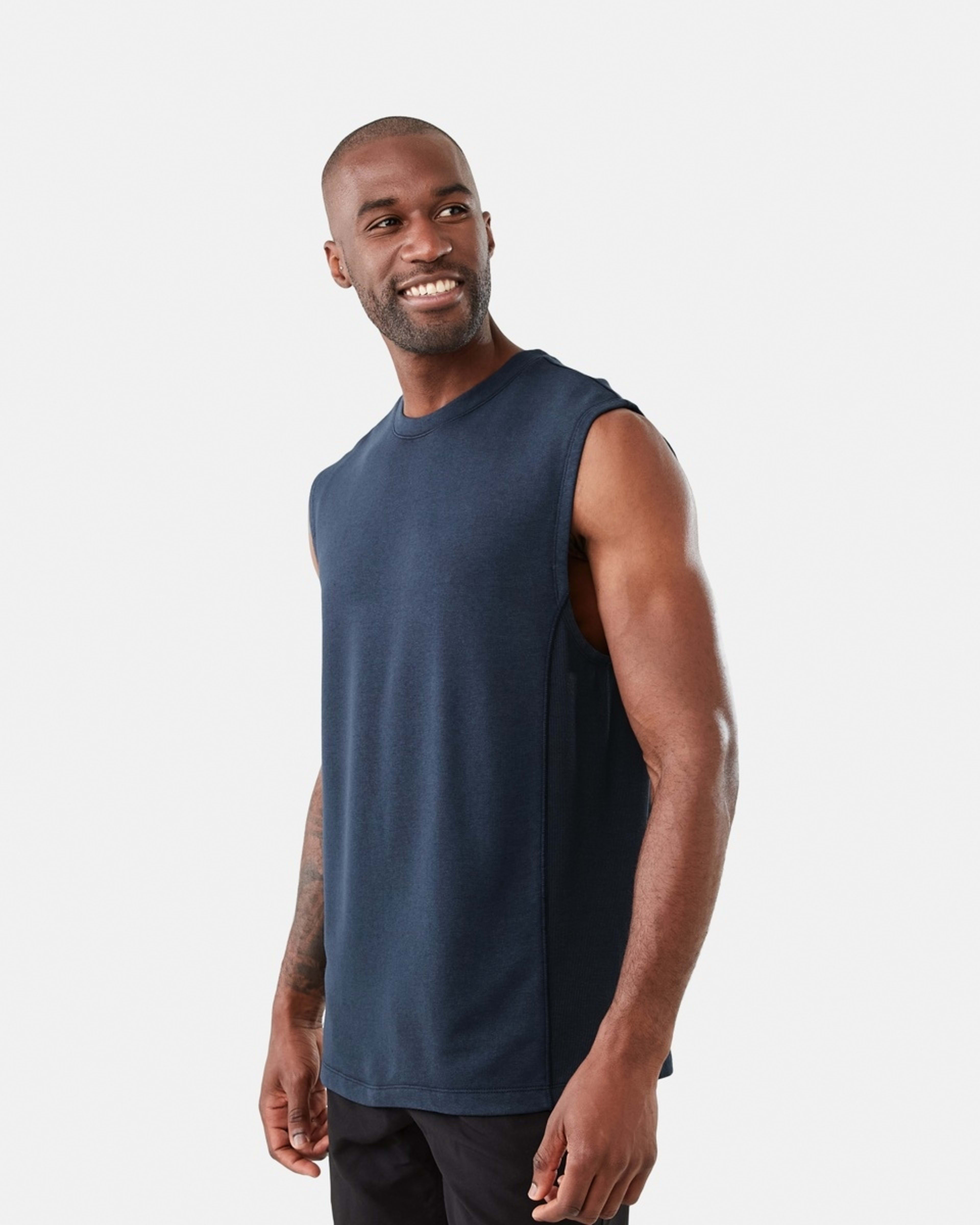 2 Active Mens Washed Terry Muscle Shade Navy, 2 of 6