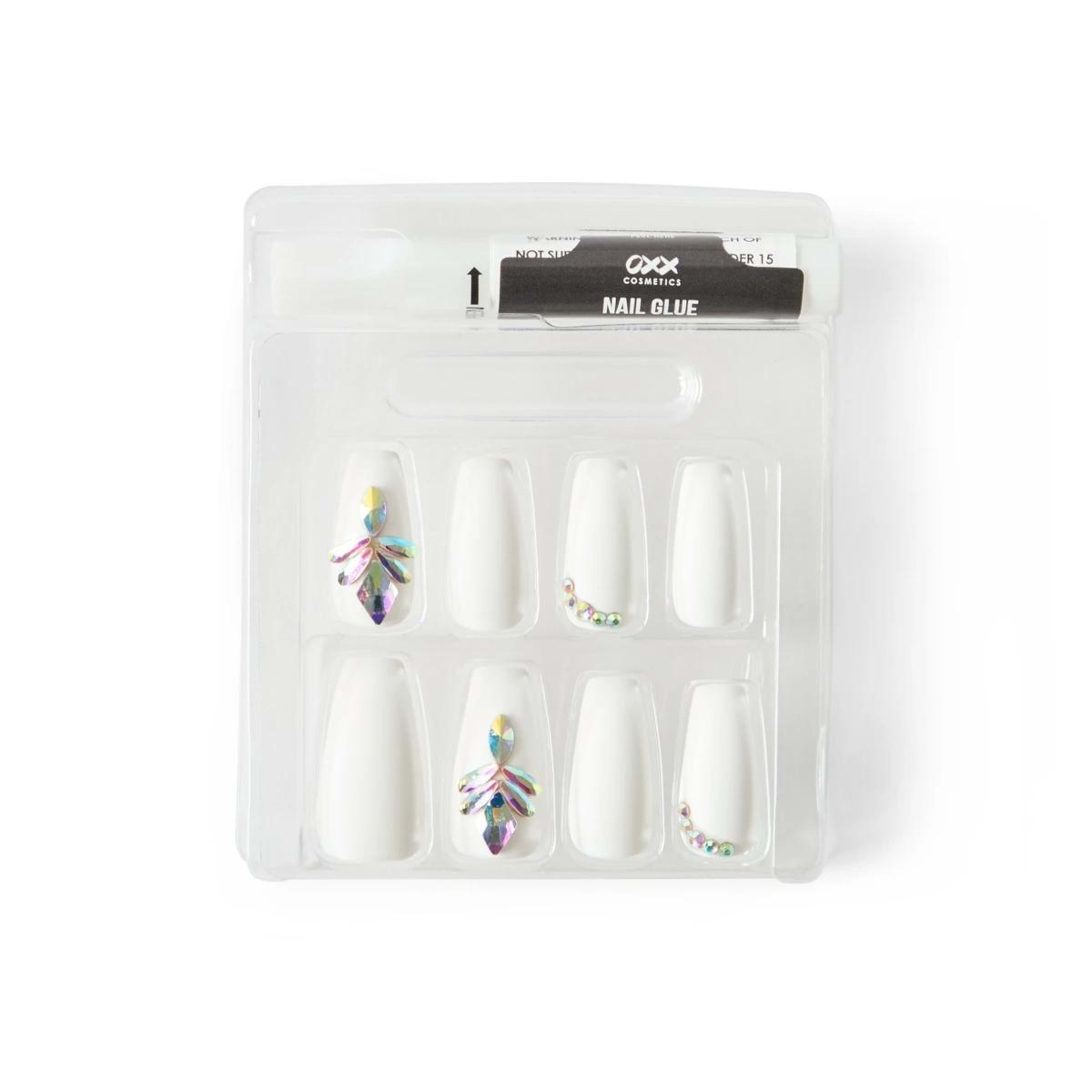 4 OXX Cosmetics 24 Pack Artificial Nails with Adhesive - Squareletto Shape, White Gem, 4 of 5