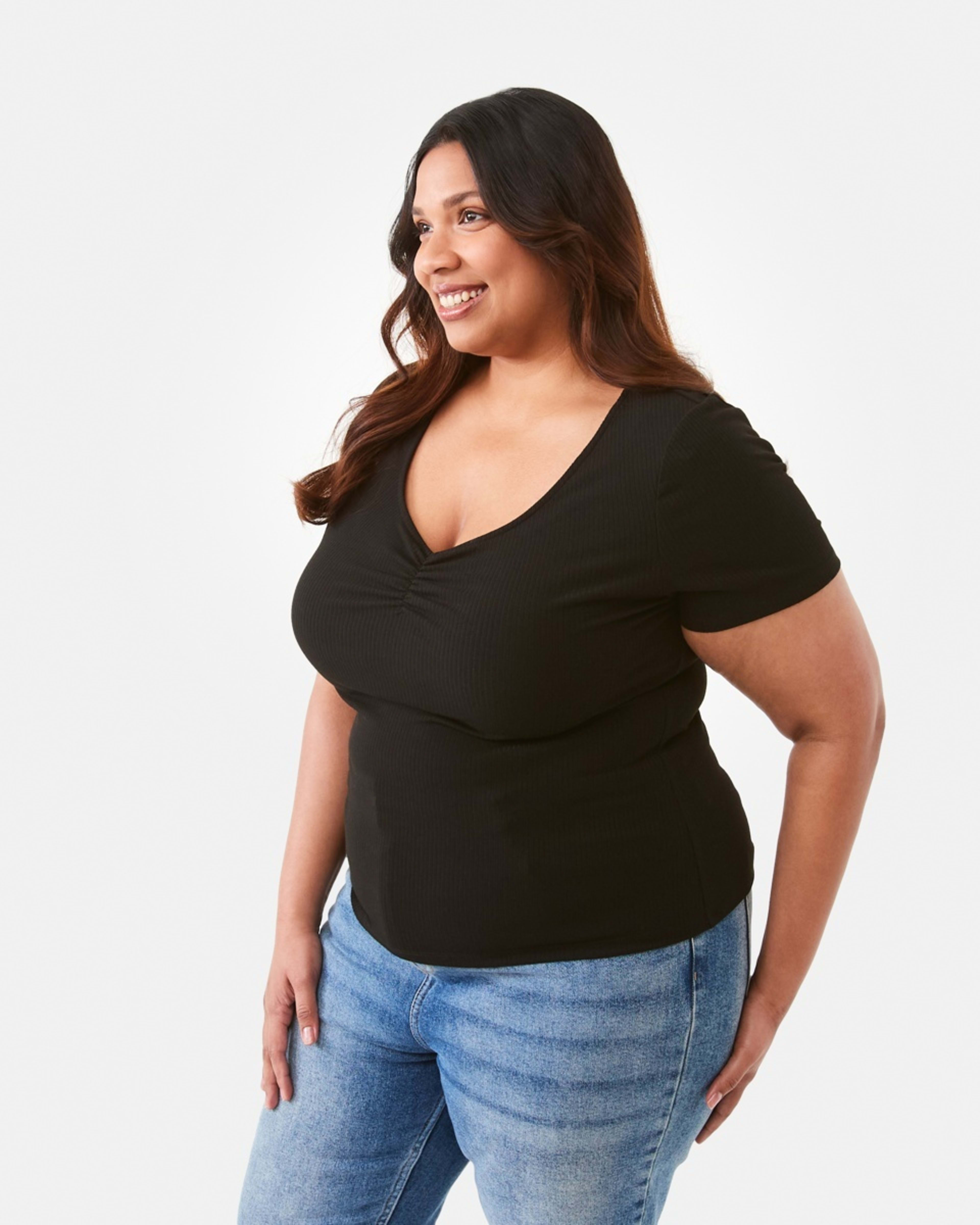 2 Curve Short Sleeve Ruch Top Black, 2 of 6
