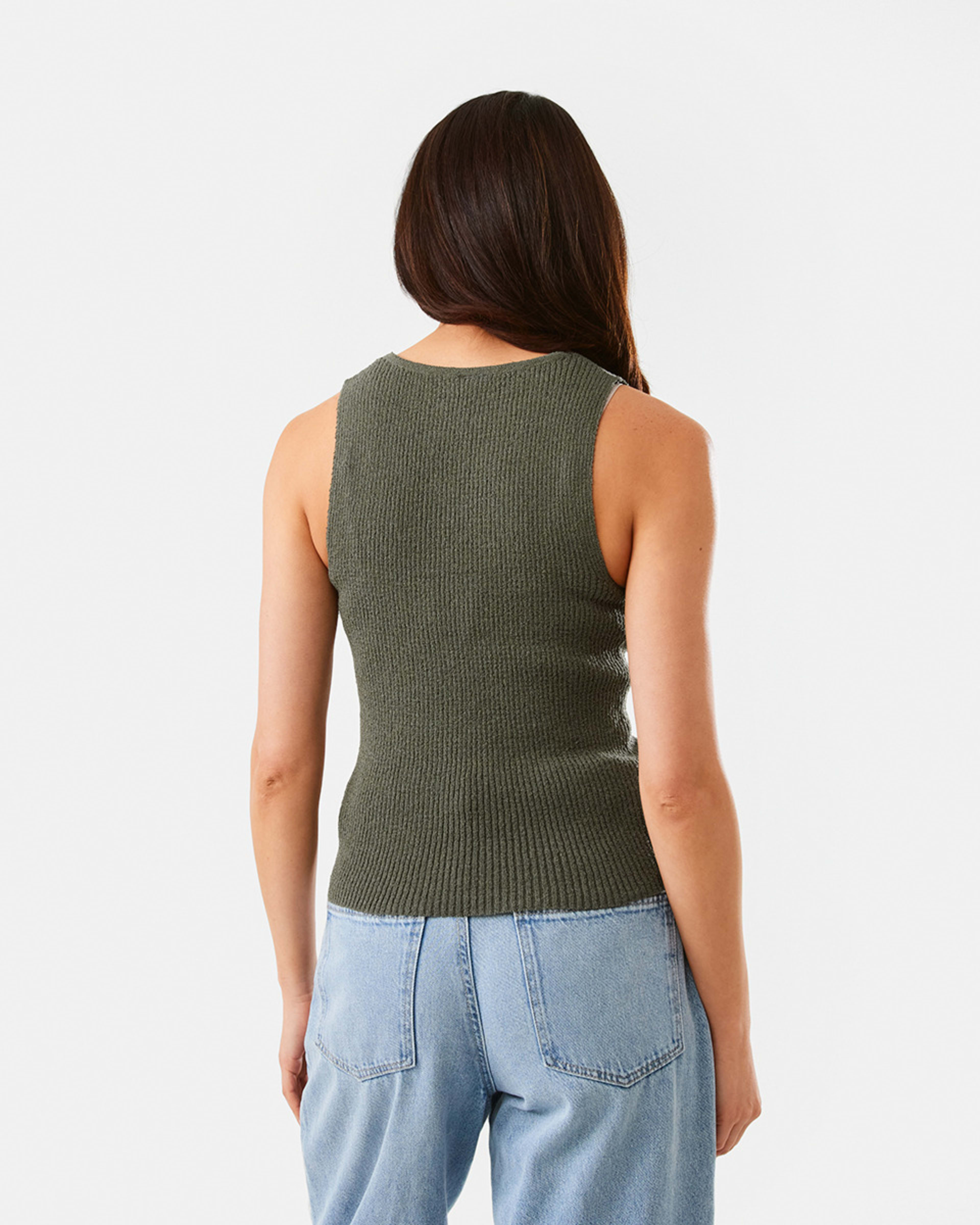 4 Sleeveless True Knit Textured V-Neck Top Grn Olive, 4 of 7