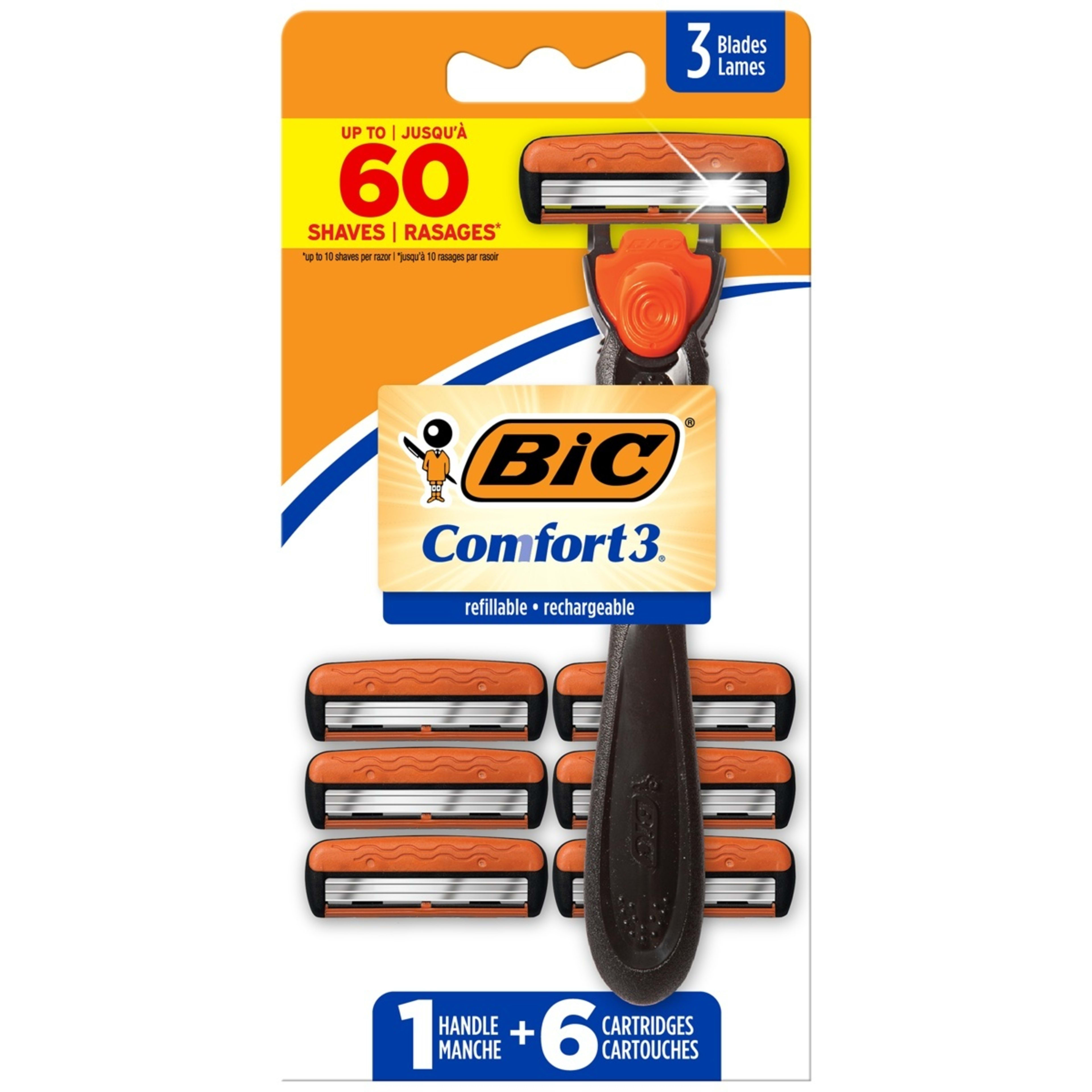 1 BIC Hybrid Comfort3 Mens Razor 1 Handle + 6 Cartridges, 1 of 8