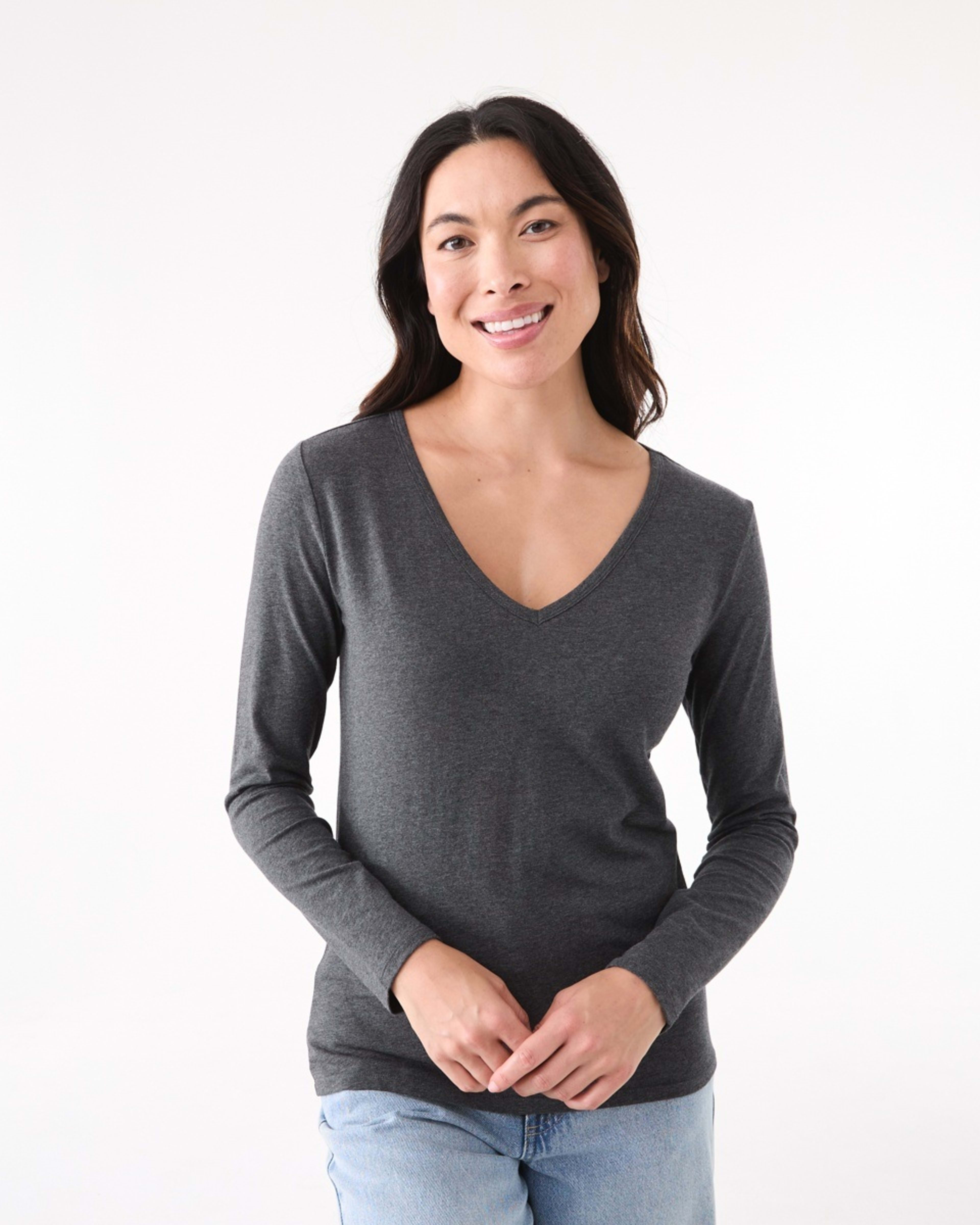 1 Long Sleeve Stretch V-Neck T-shirt Char Marle, 1 of 5