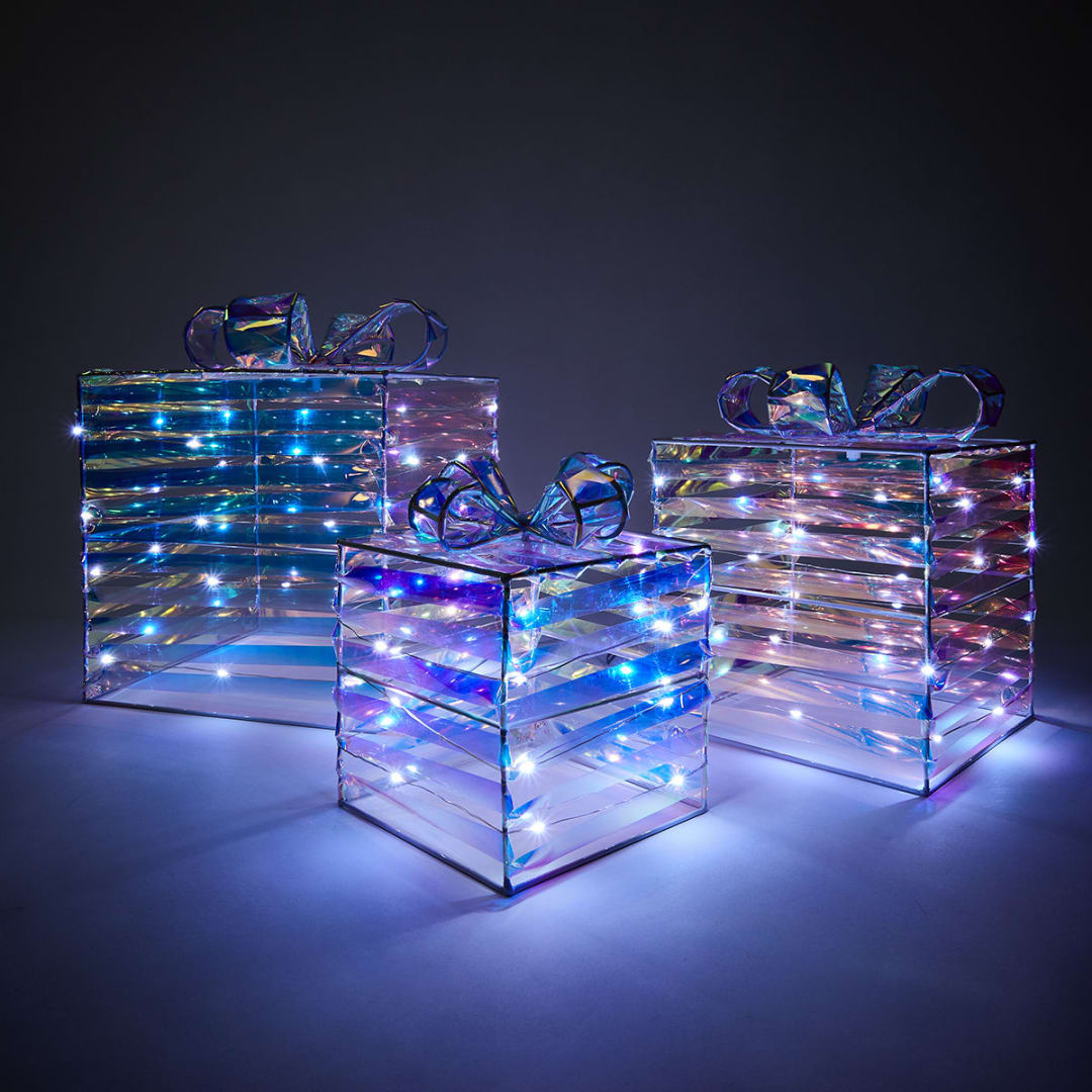 Battery Operated 3 Pack Light Up Iridescent Gift Boxes Kmart