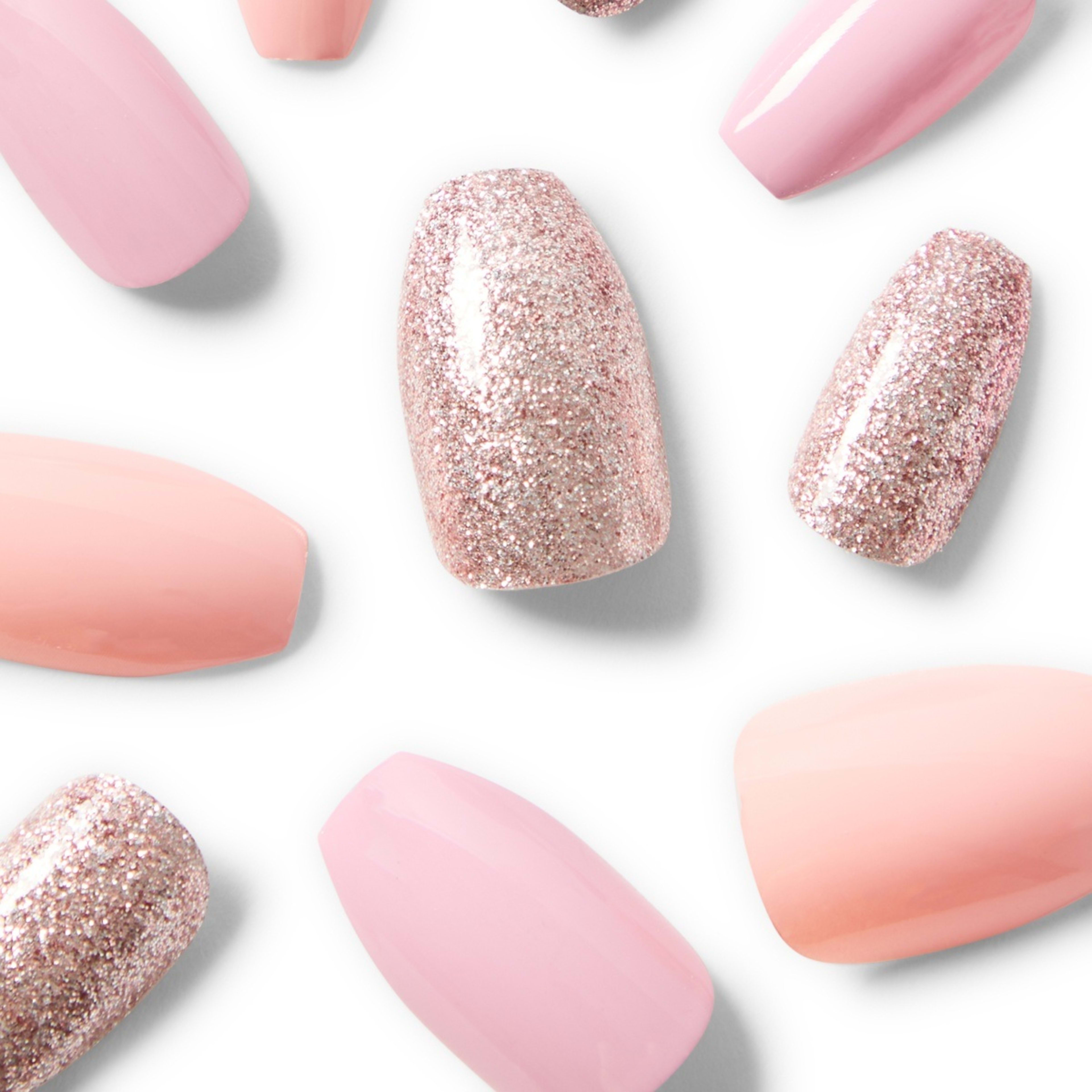 3 OXX Cosmetics 24 Pack Artificial Nails with Adhesive - Coffin Shape, Sunrise Glitter, 3 of 4