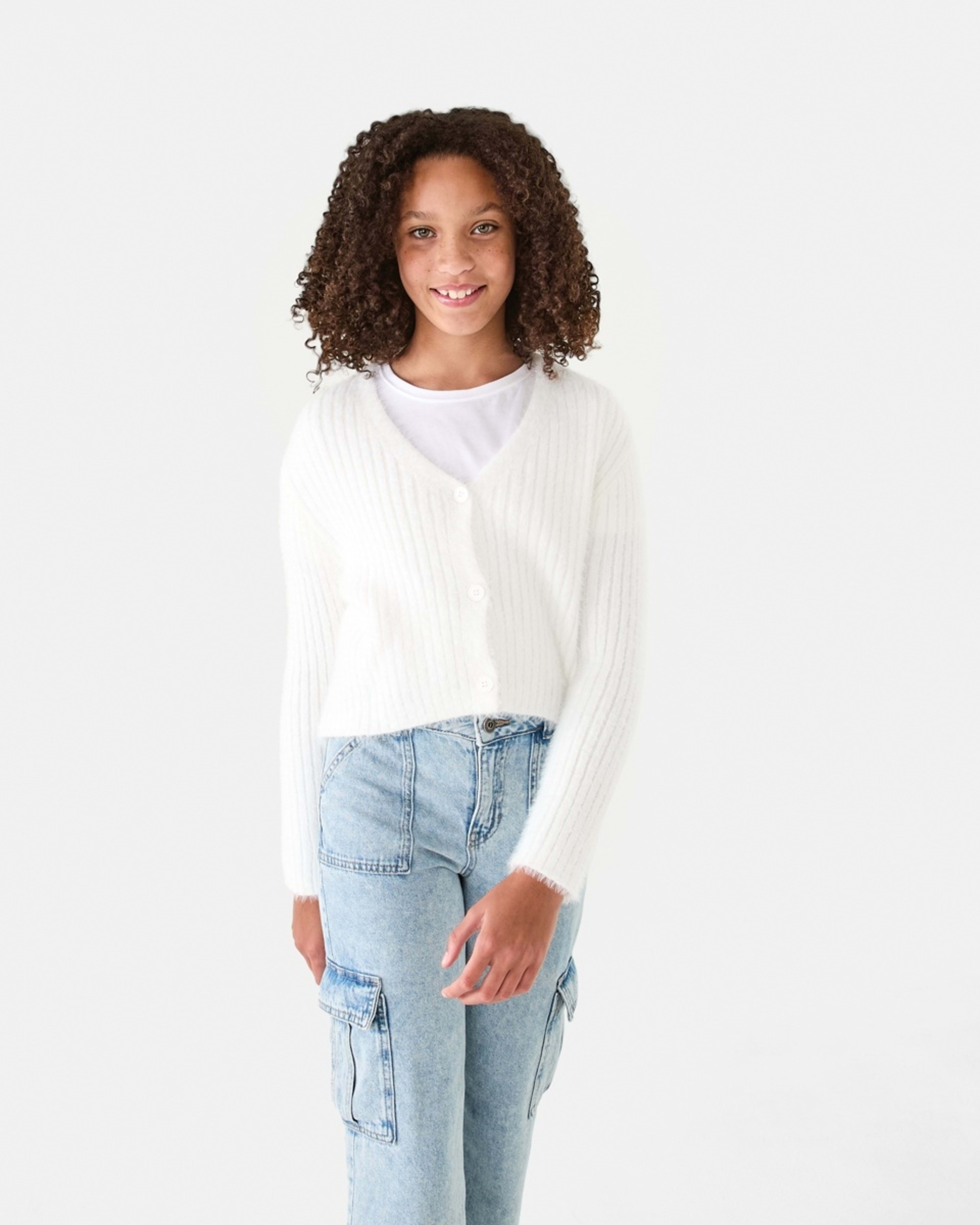 1 Crop Rib Cardigan Cream