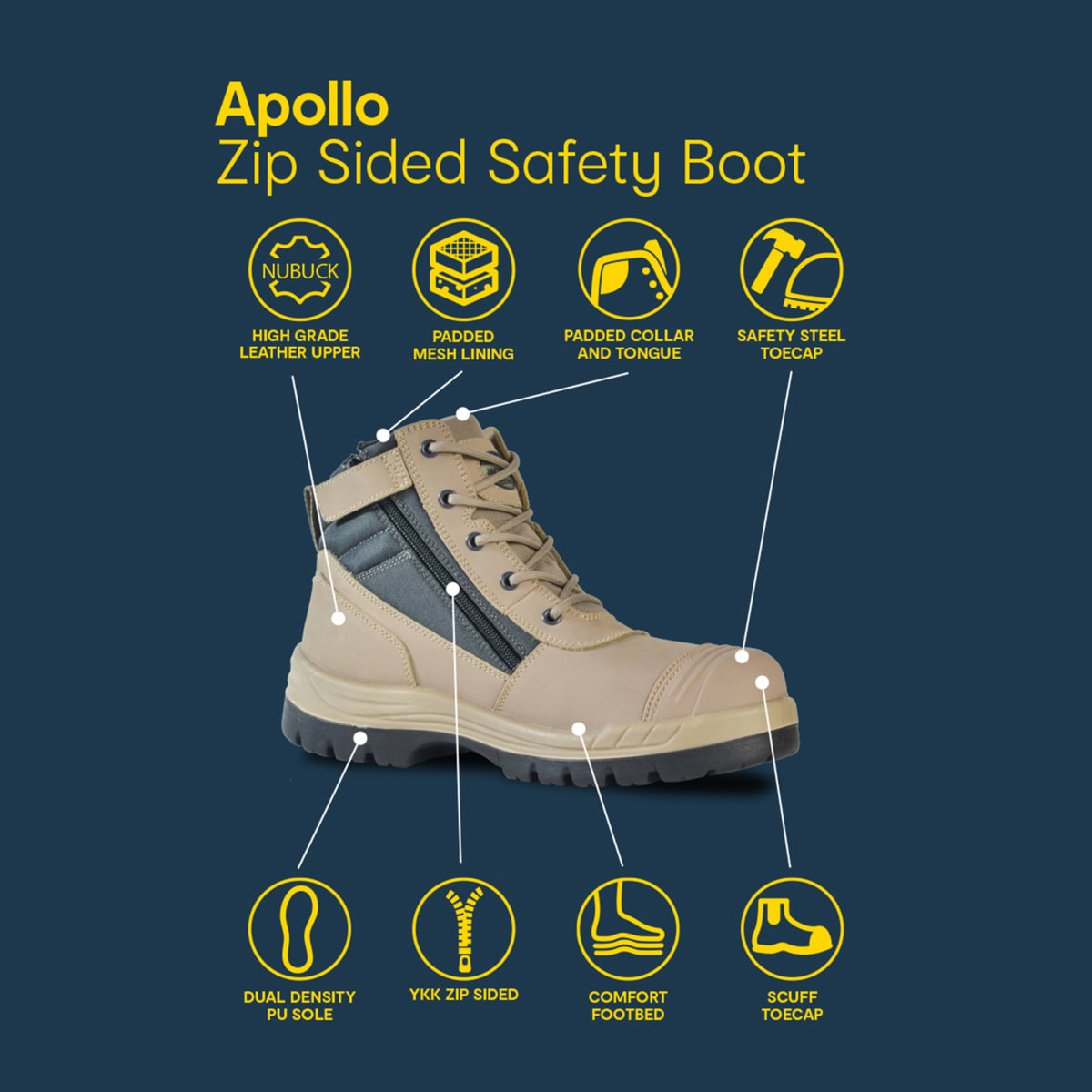 Apollo Side Zip Low Cut Work Boots Kmart