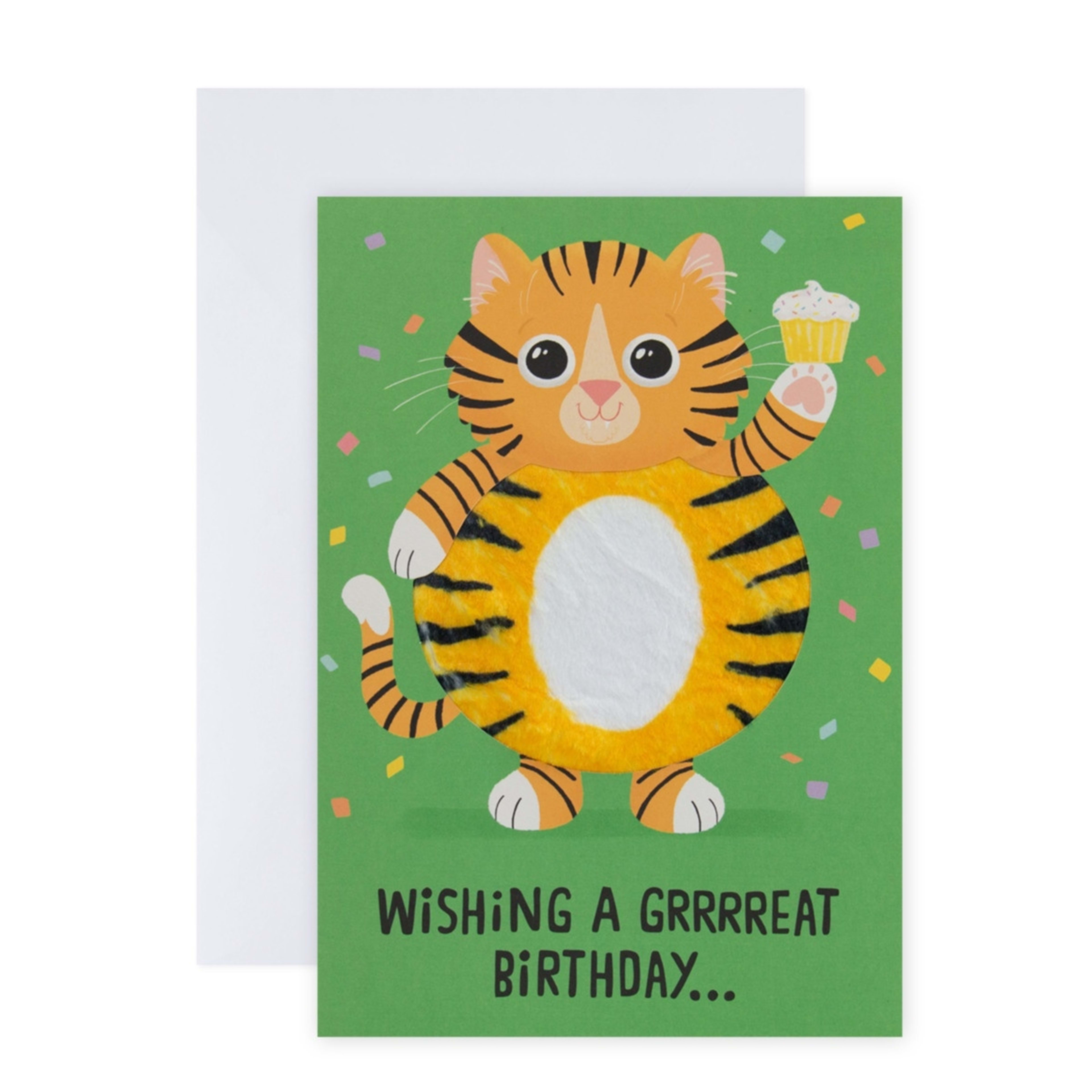 1 Hallmark Fuzzy Belly Tiger Birthday Card - Grrrreat Birthday!