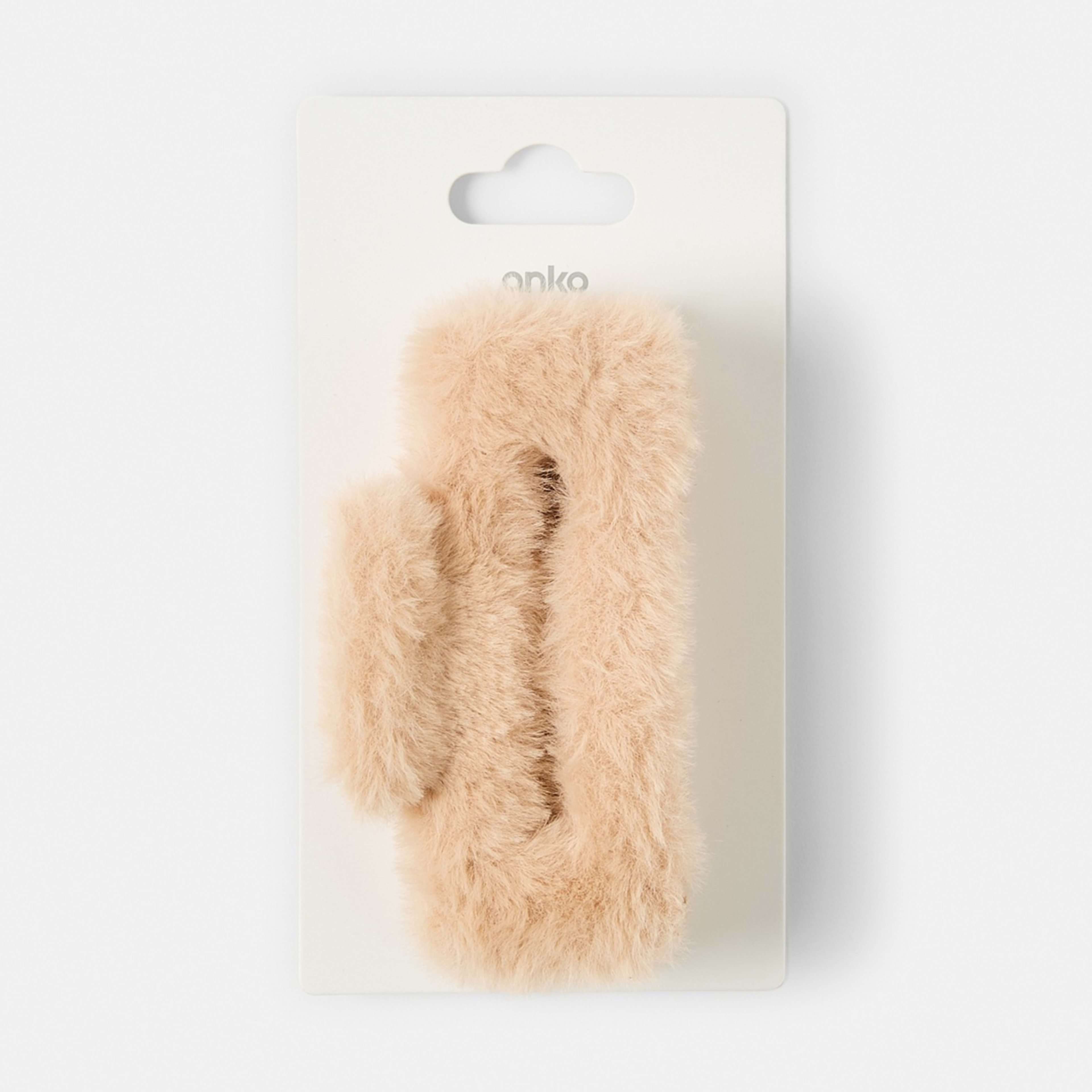 4 Beige Rectangle Fluffy Claw Hair Clip, 4 of 4