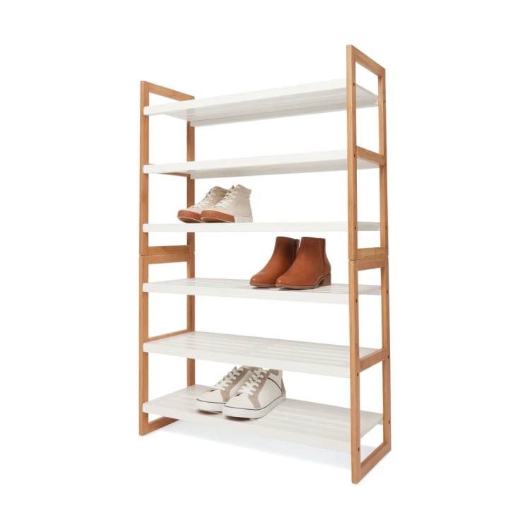 3 Tier Stackable Bamboo Shoe Rack with White Shelves Kmart