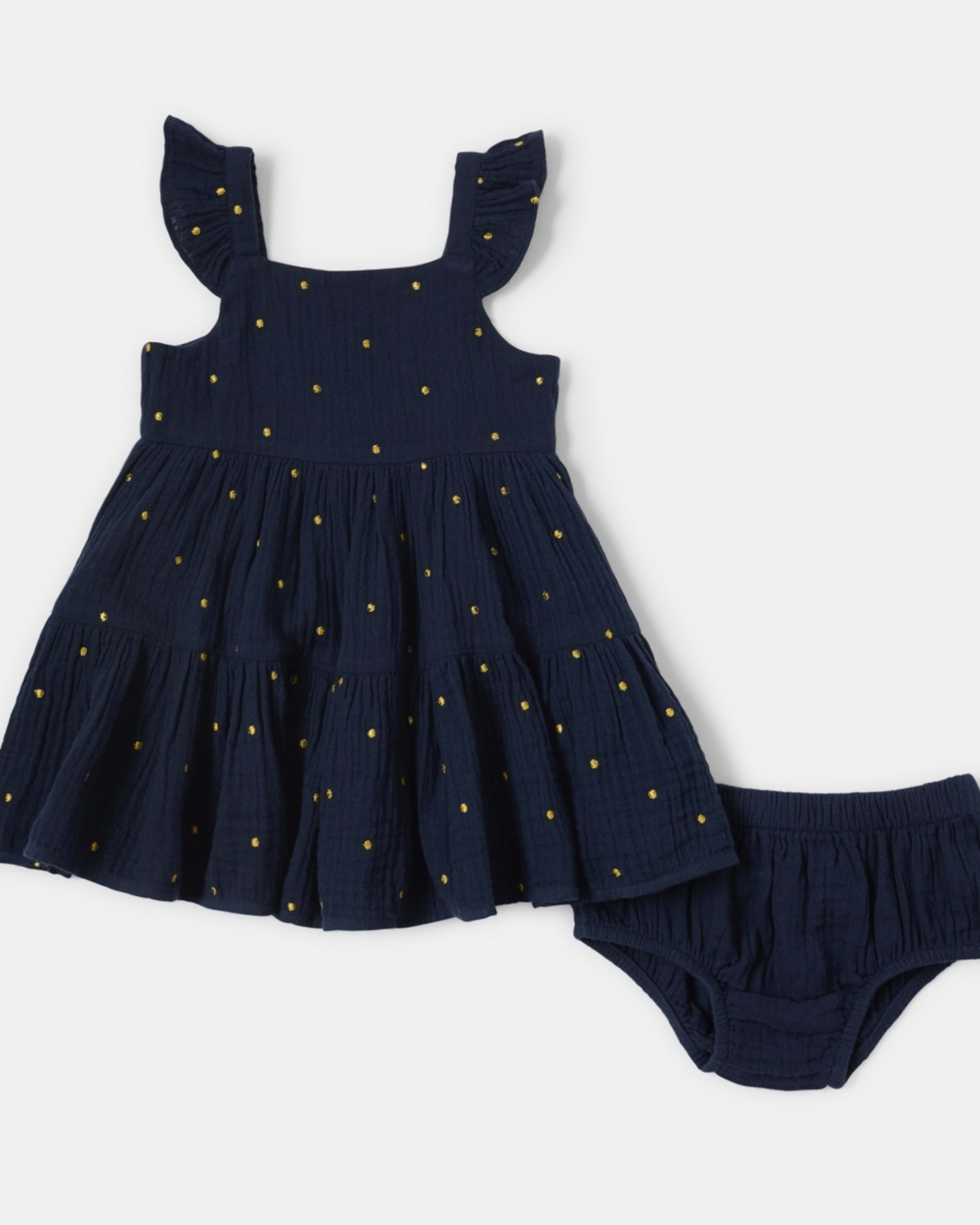 1 Tiered Dress Navy Dots