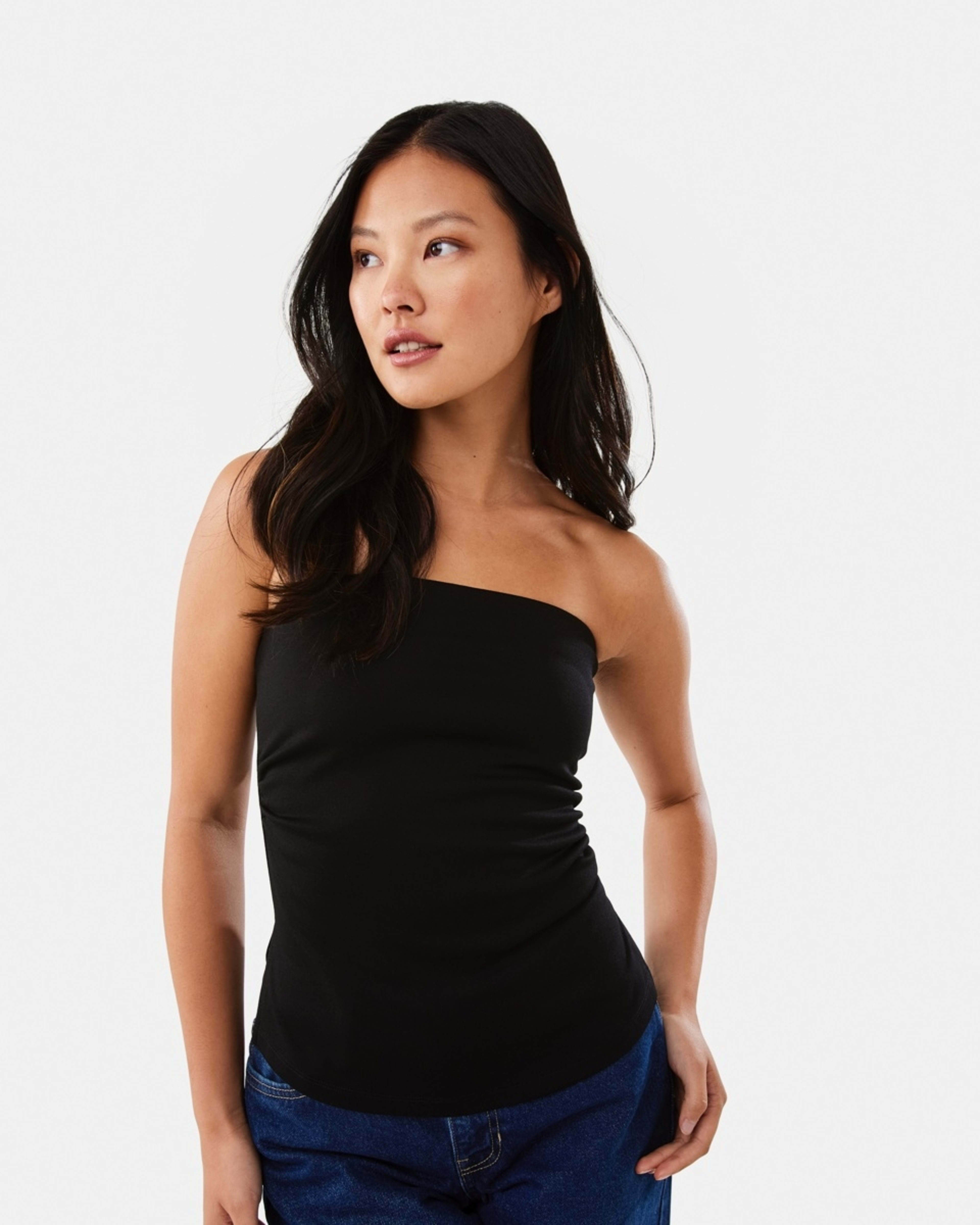 1 Sleeveless Split Hem Tube Top Black, 1 of 7