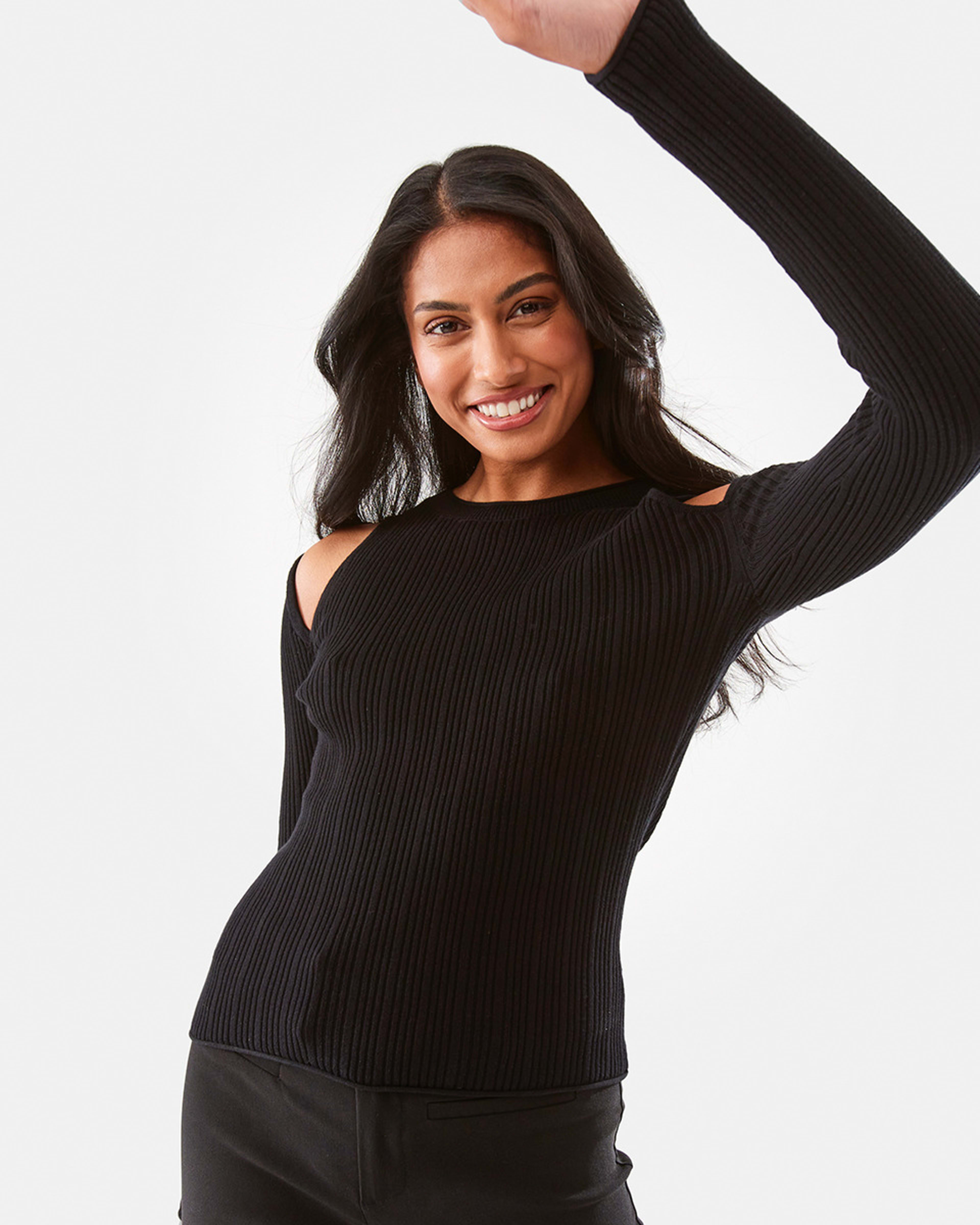 1 Long Sleeve True Knit Variegated Top Black, 1 of 10