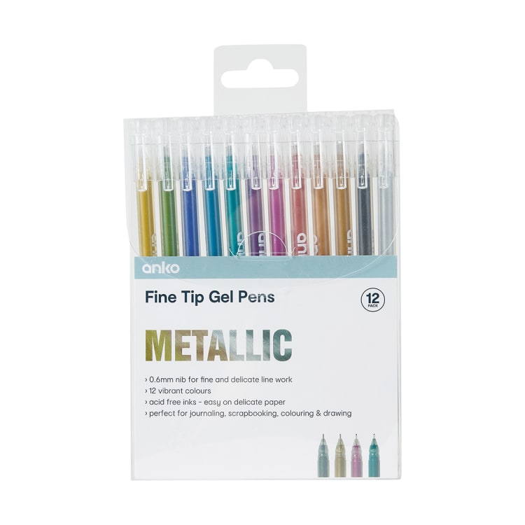 12 Piece Fine Tip Gel Pens Metallic Ink Kmart