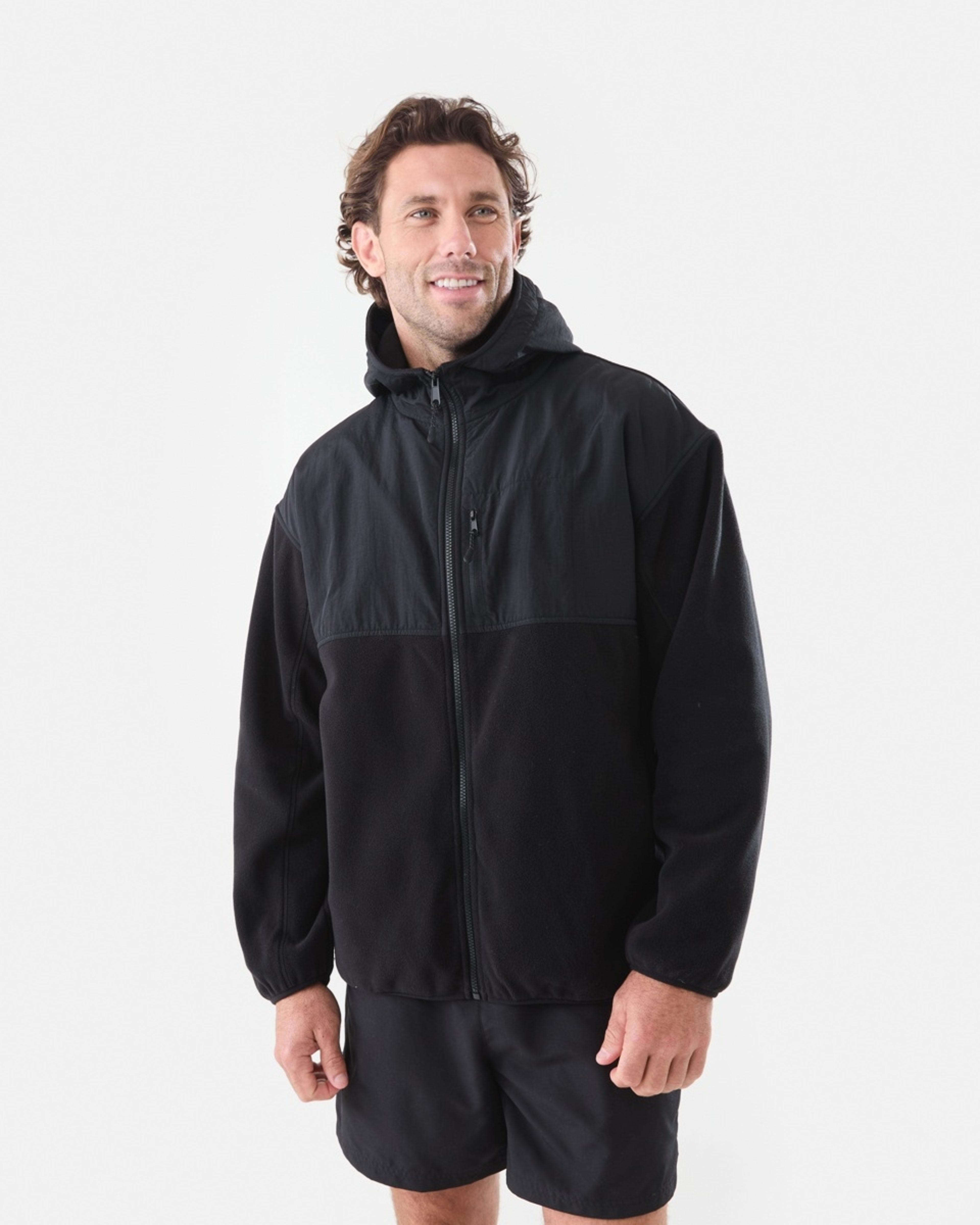 2 Active Mens Polar Fleece Full Zip Hoodie Black, 2 of 7