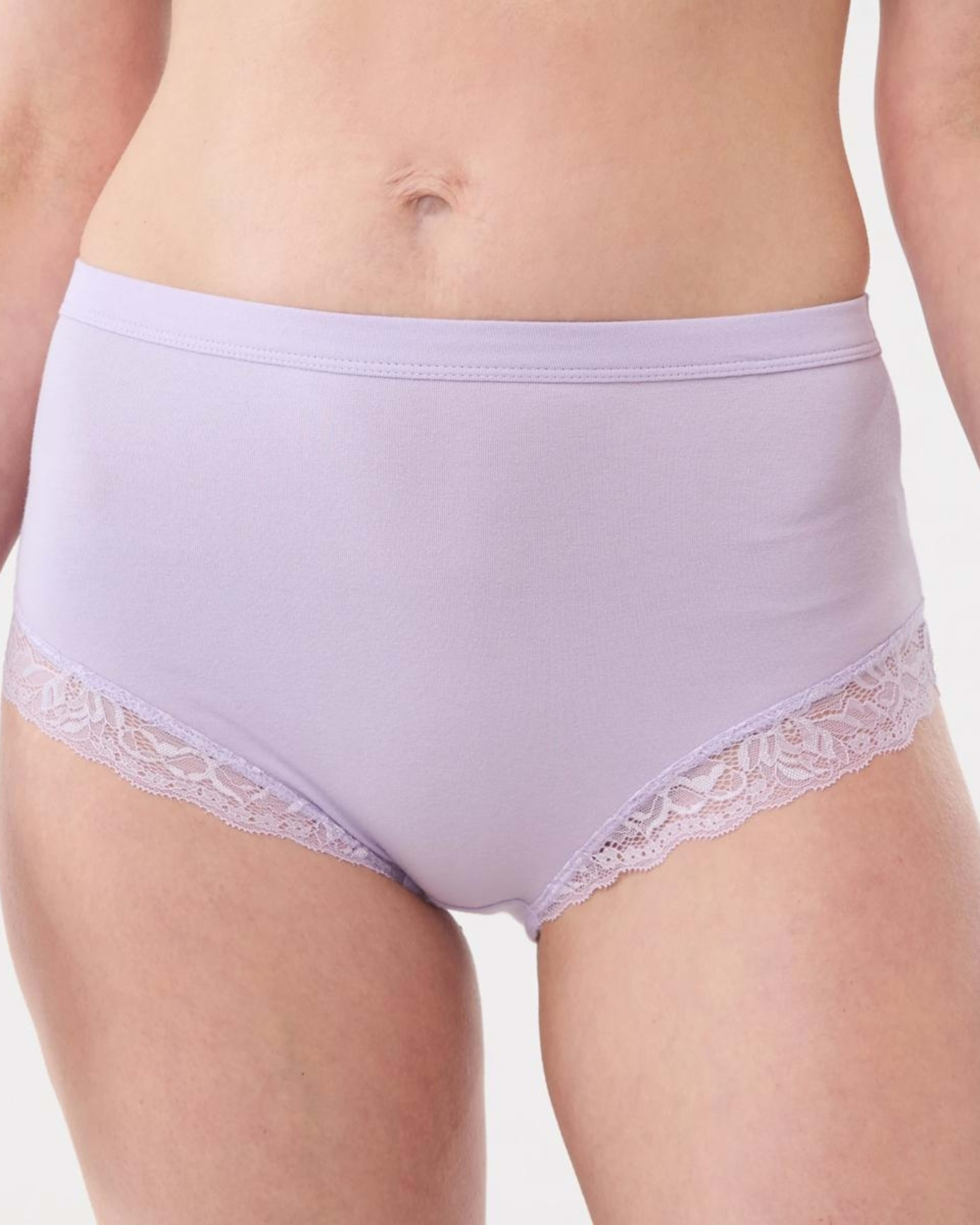 4 3 Pack Lace Trim Cotton Full Briefs BRIGHT LAVENDER, CLOUD DANCER, DEEP NAVY, 4 of 7