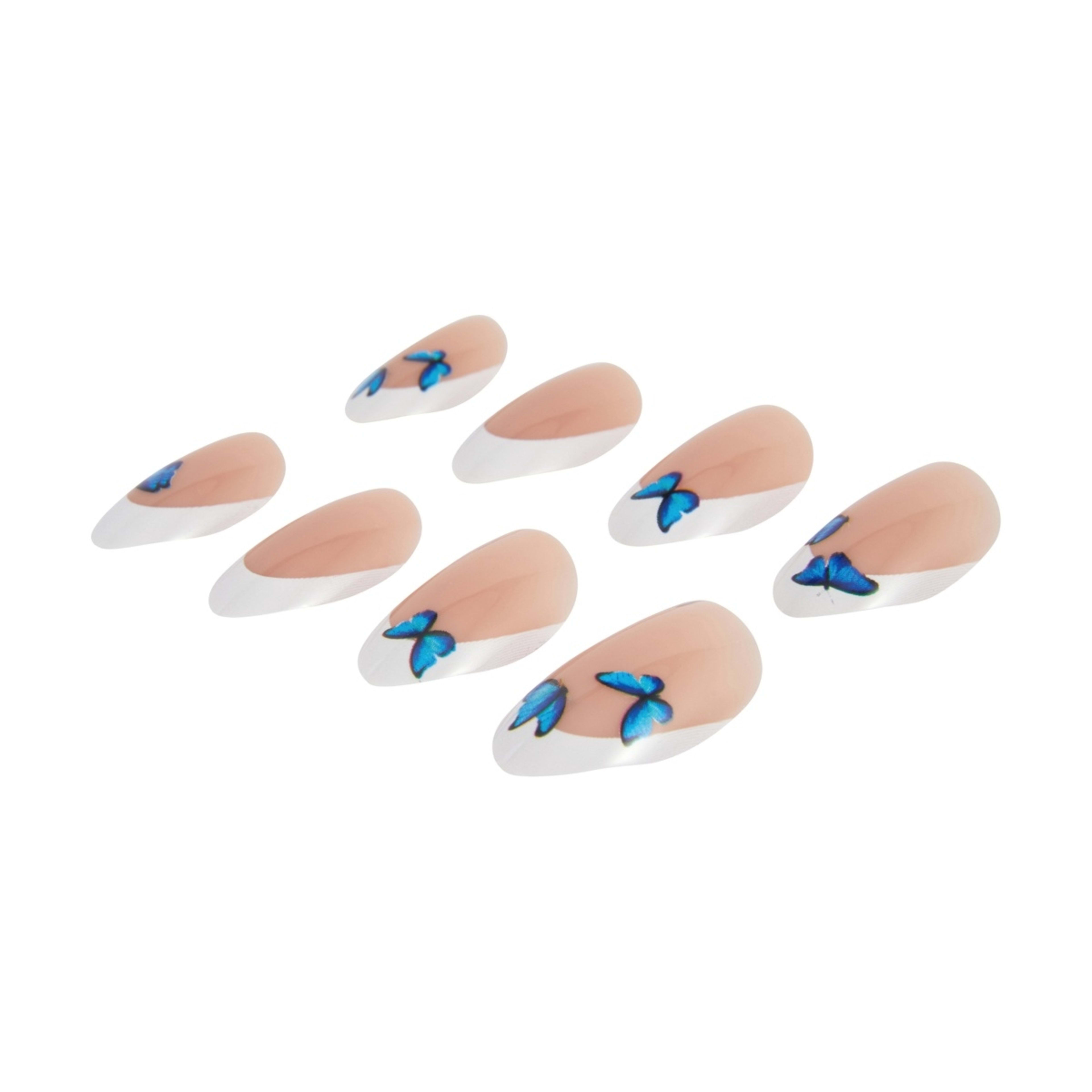 4 OXX Cosmetics 24 Pack Artificial Nails with Adhesive - Almond Shape, French Tip and Blue Butterflies, 4 of 5