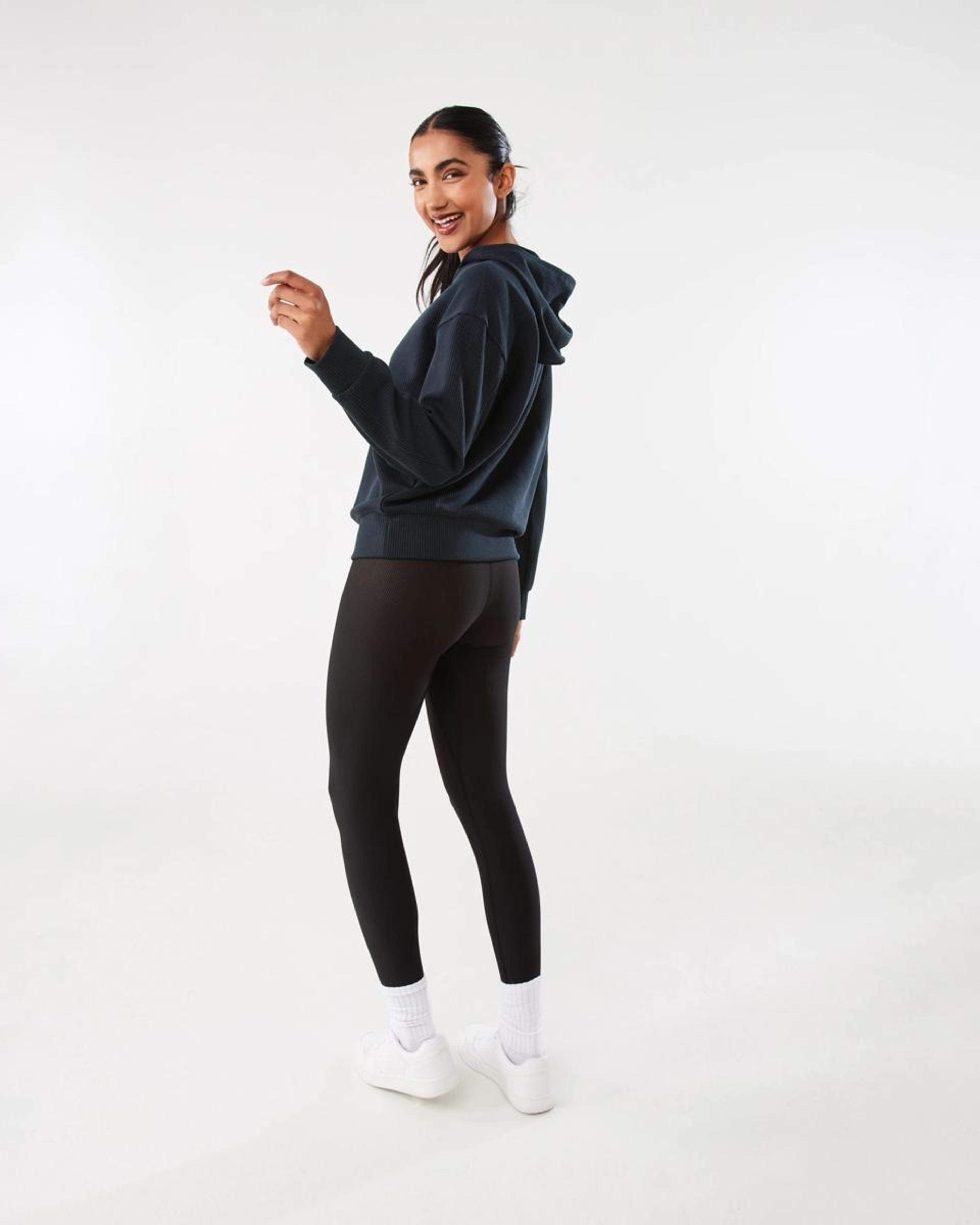4 Active Womens Ribbed Scuba Hoodie WASHED BLACK, 4 of 10